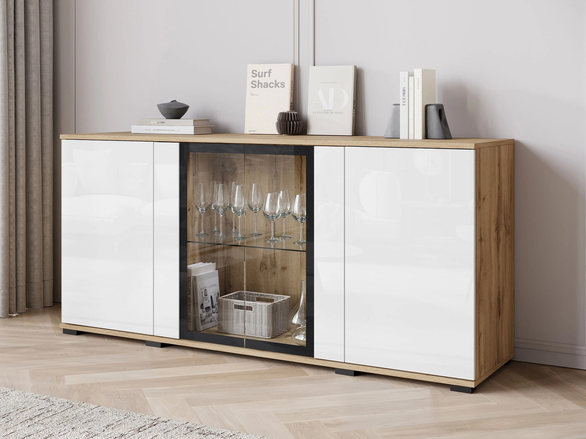 Ormarić Torcame 102 (Вотан храст + Sjajno belo)