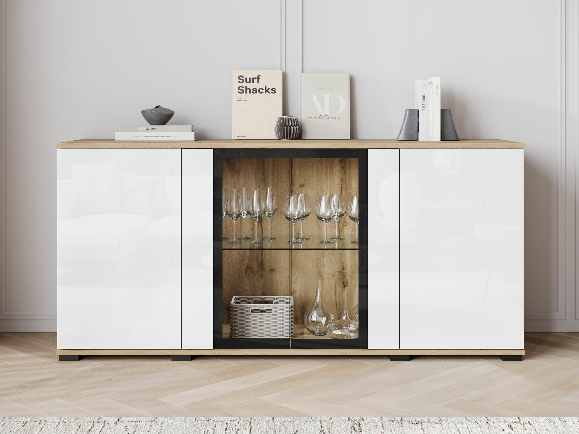 Ormarić Torcame 102 (Вотан храст + Sjajno belo)