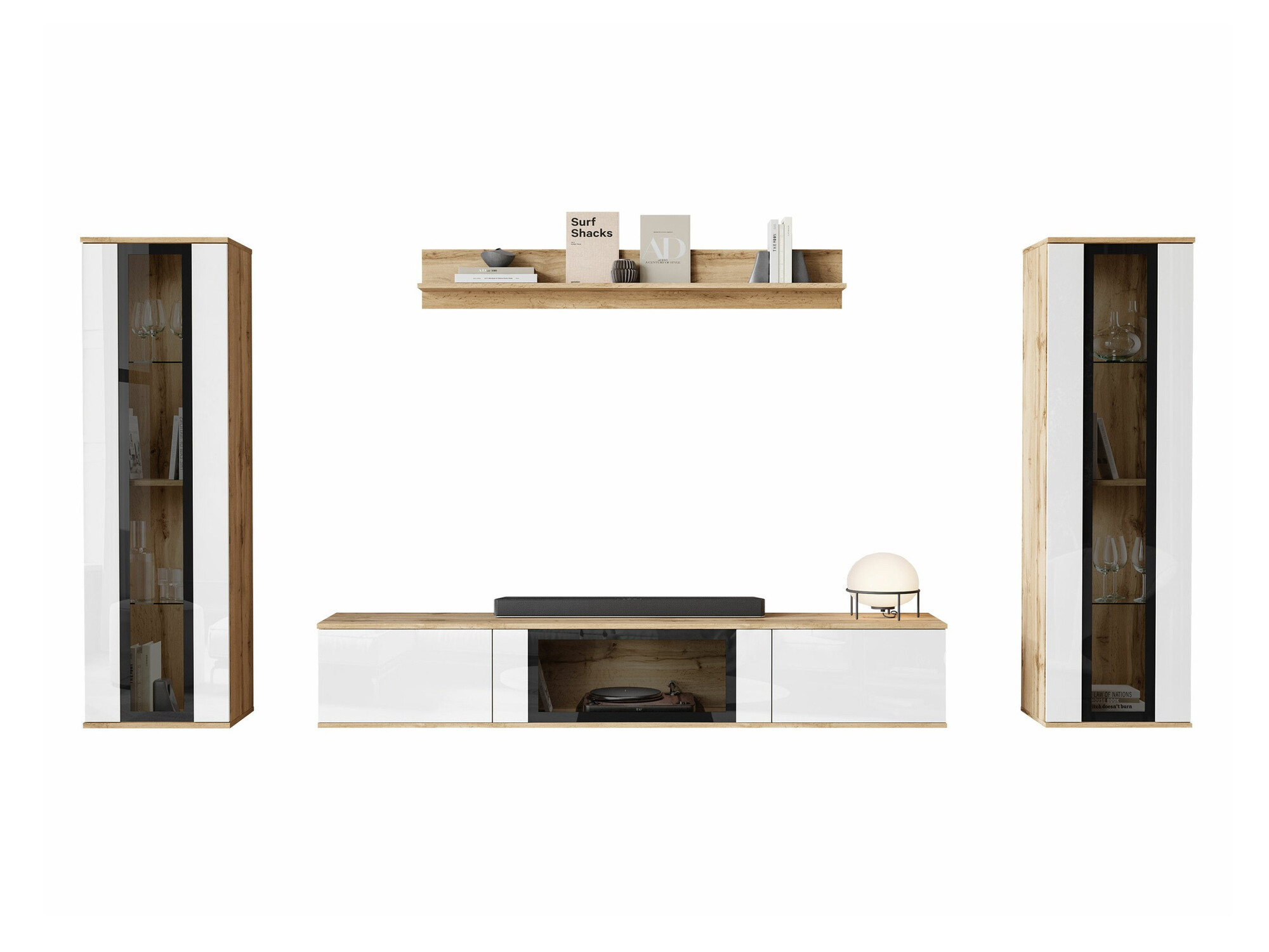 Set za dnevnu sobu Torcame 103 (Hrast Votan + Sjajno belo)