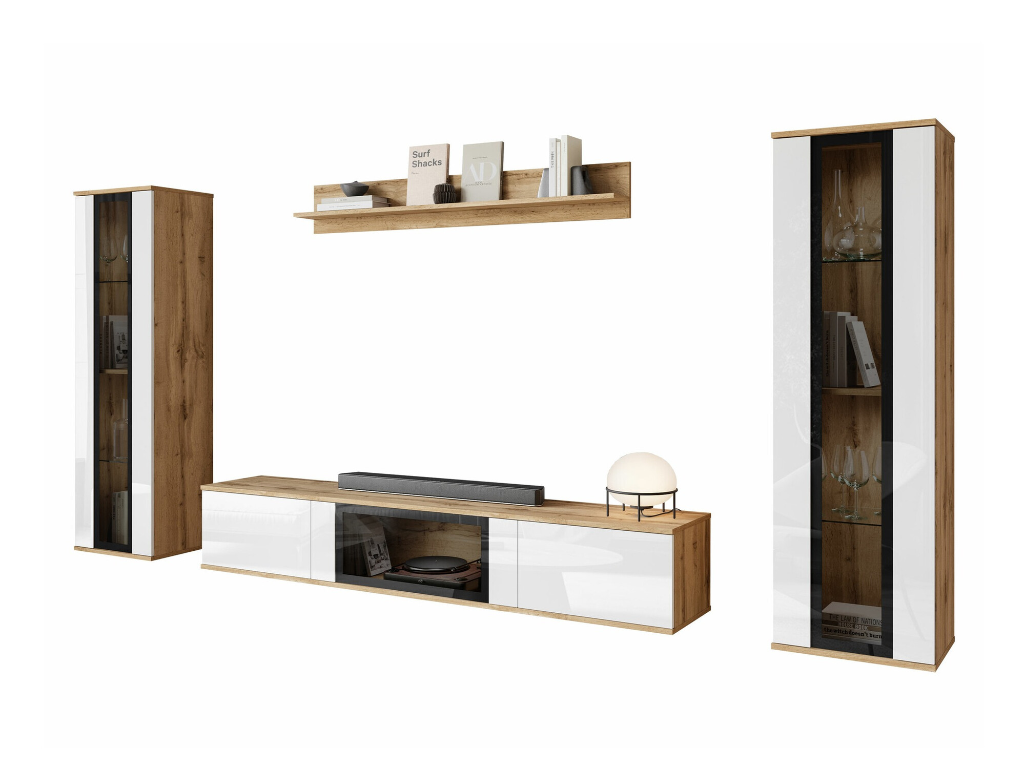 Set za dnevnu sobu Torcame 103 (Вотан храст + Sjajno belo)