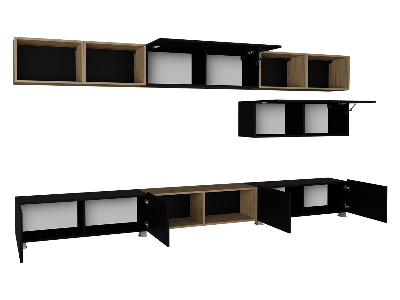 Set za dnevnu sobu Tivdalu 146 (Crno + Crna visoki sjaj + Zanatski hrast)