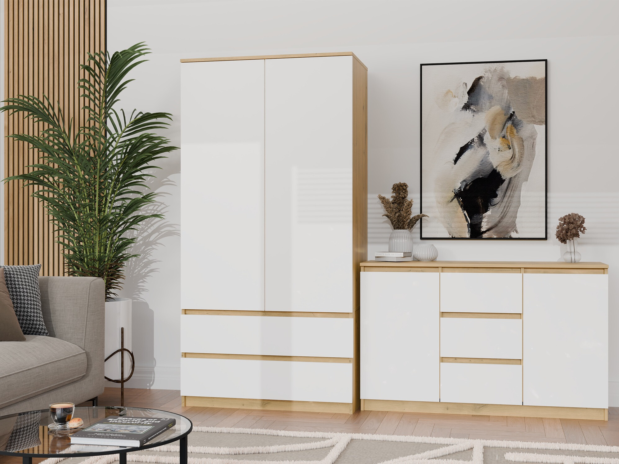 Komoda Elbvelu 112 (Belo + Zanatski hrast)