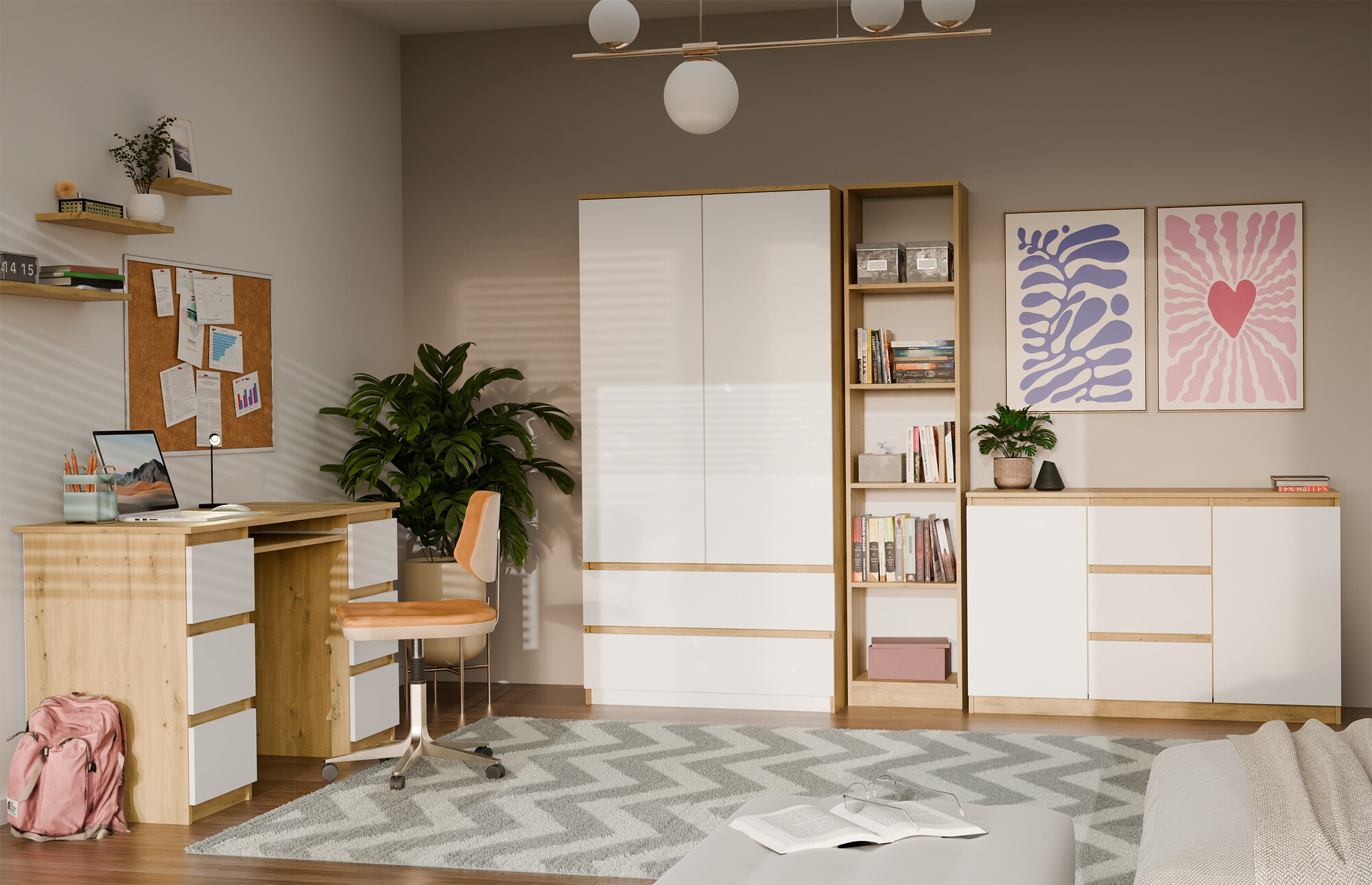 Komoda Elbvelu 112 (Belo + Zanatski hrast)