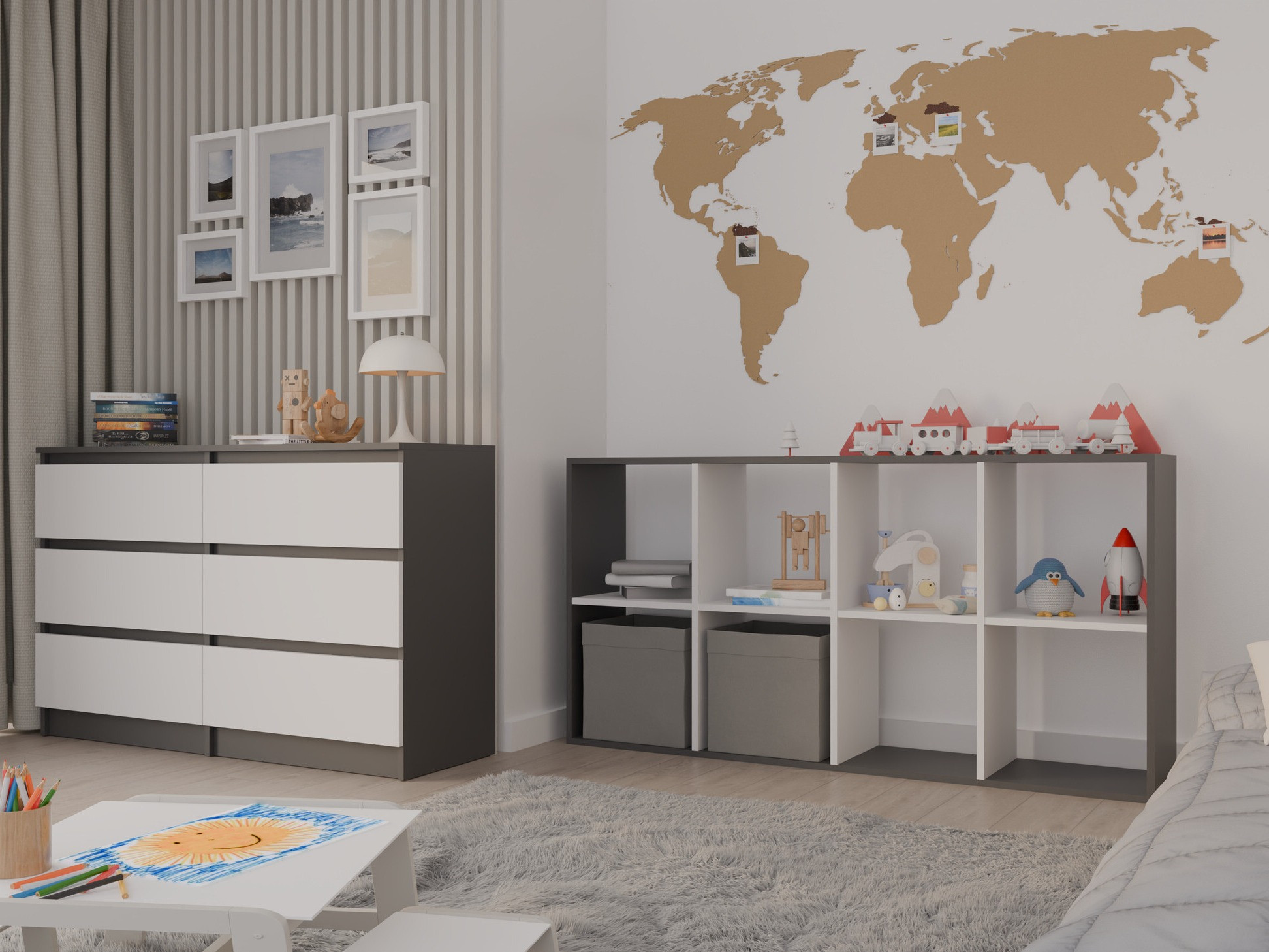 Polica Mandeville 288 (Belo + Antracit)