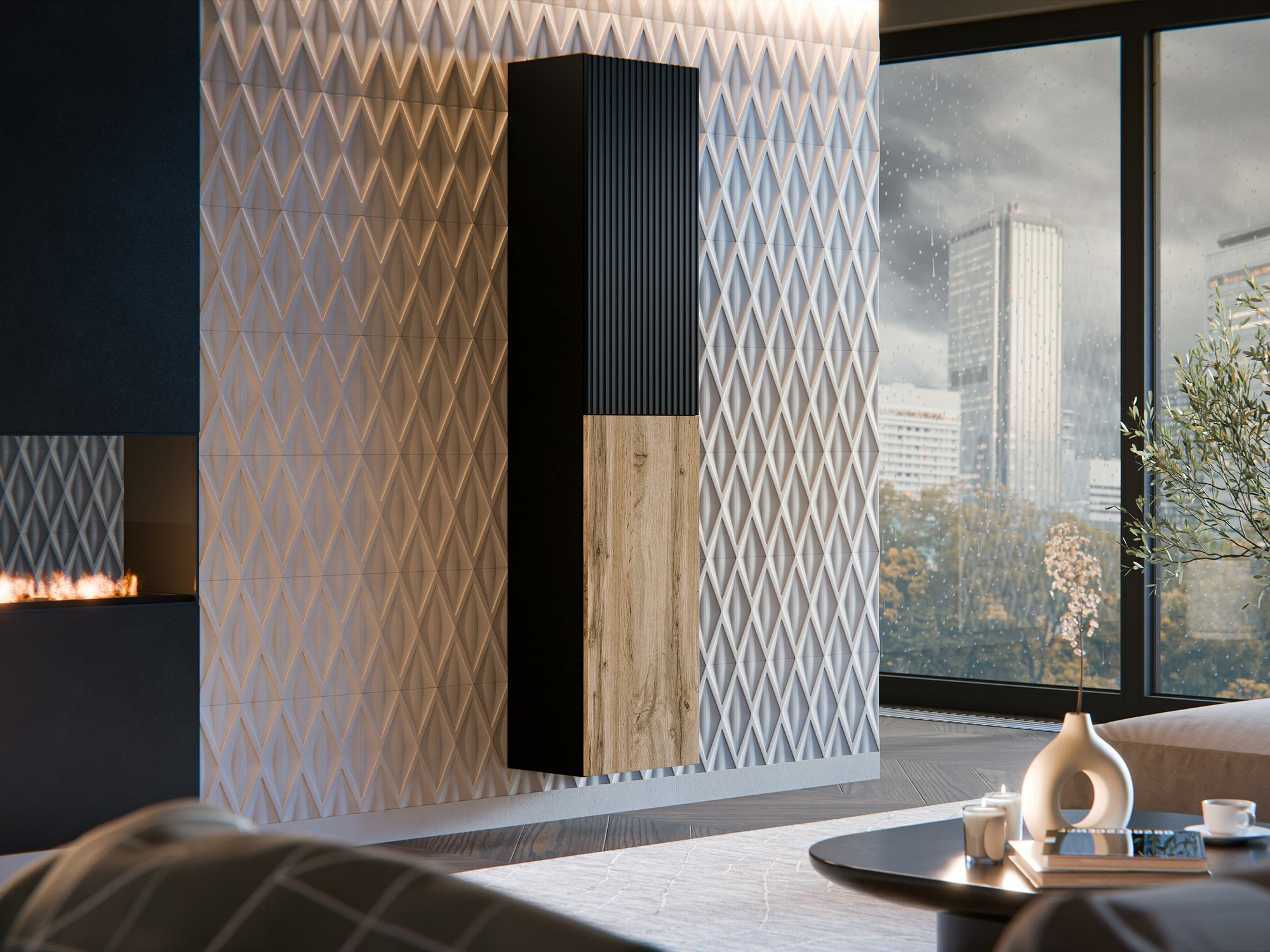 Zidna polica Calveru 100 (Crno + Вотан храст)