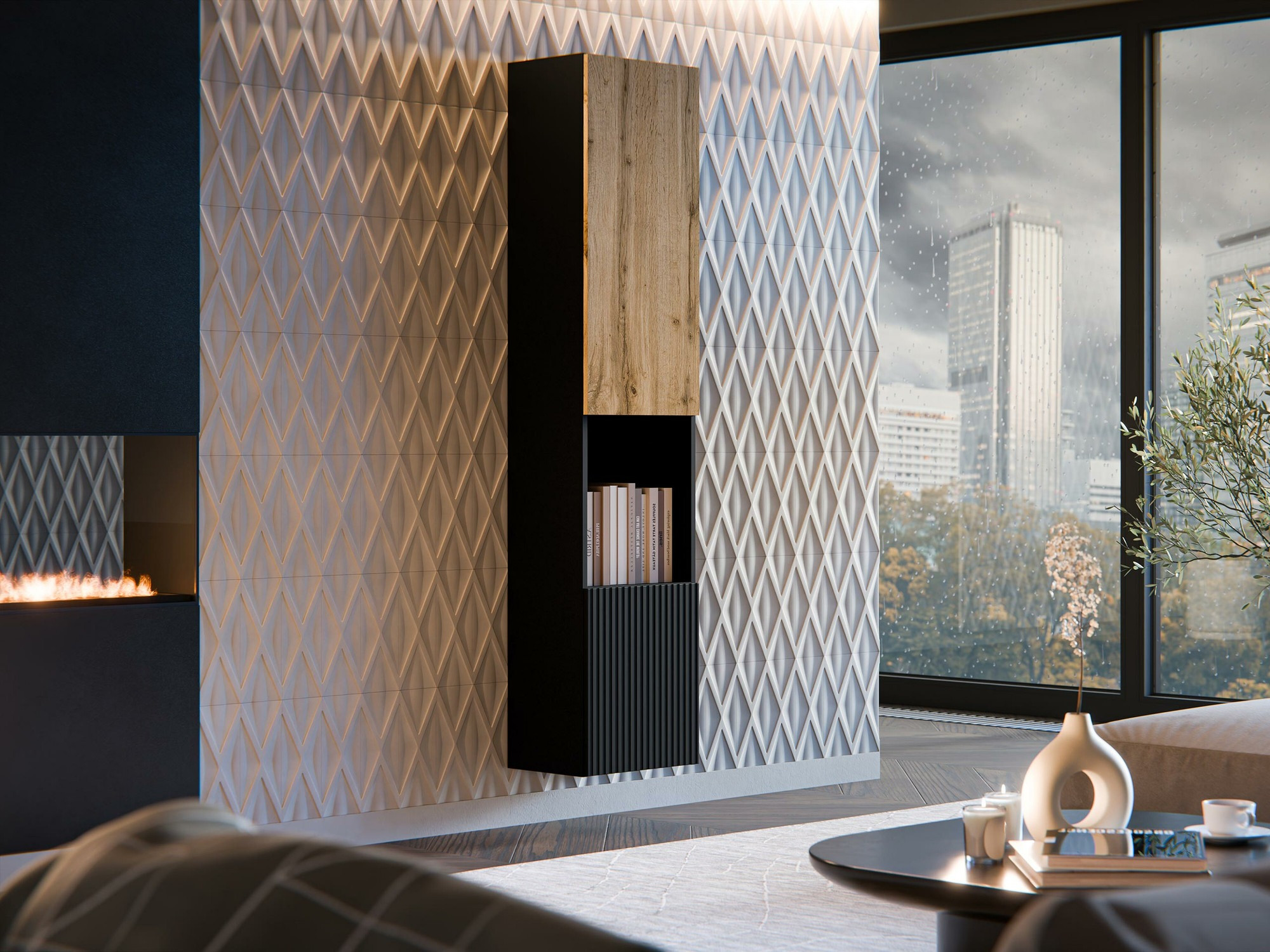 Zidna polica Calveru 102 (Crno + Вотан храст)