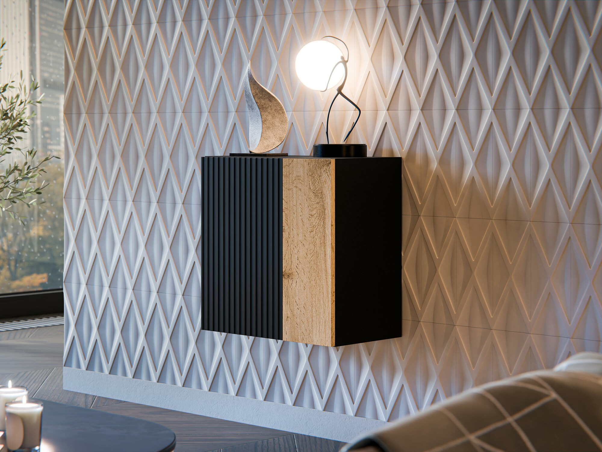 Zidni ormarić Calveru 104 (Crno + Вотан храст)