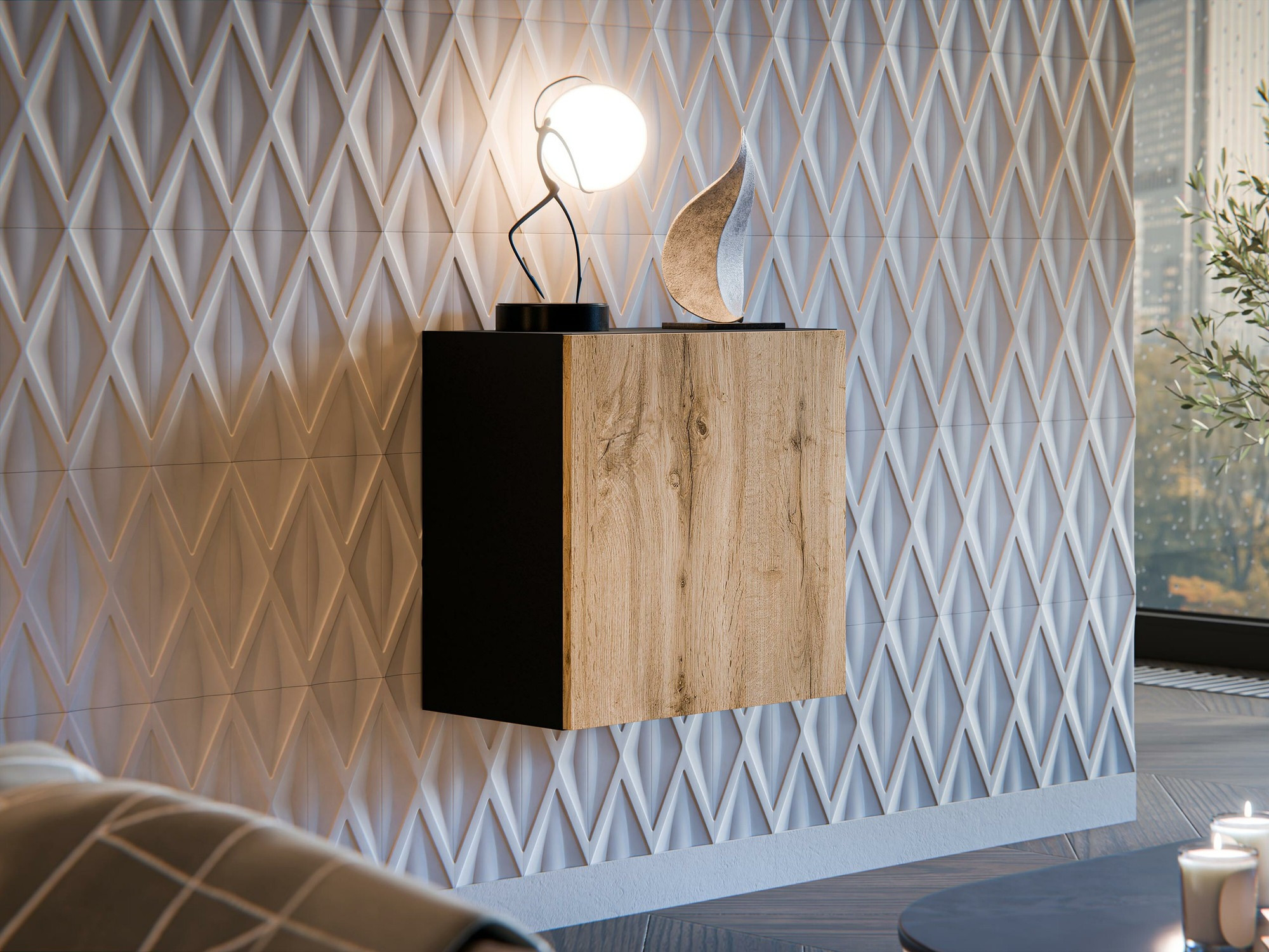 Zidni ormarić Species (Crno + Hrast Votan)