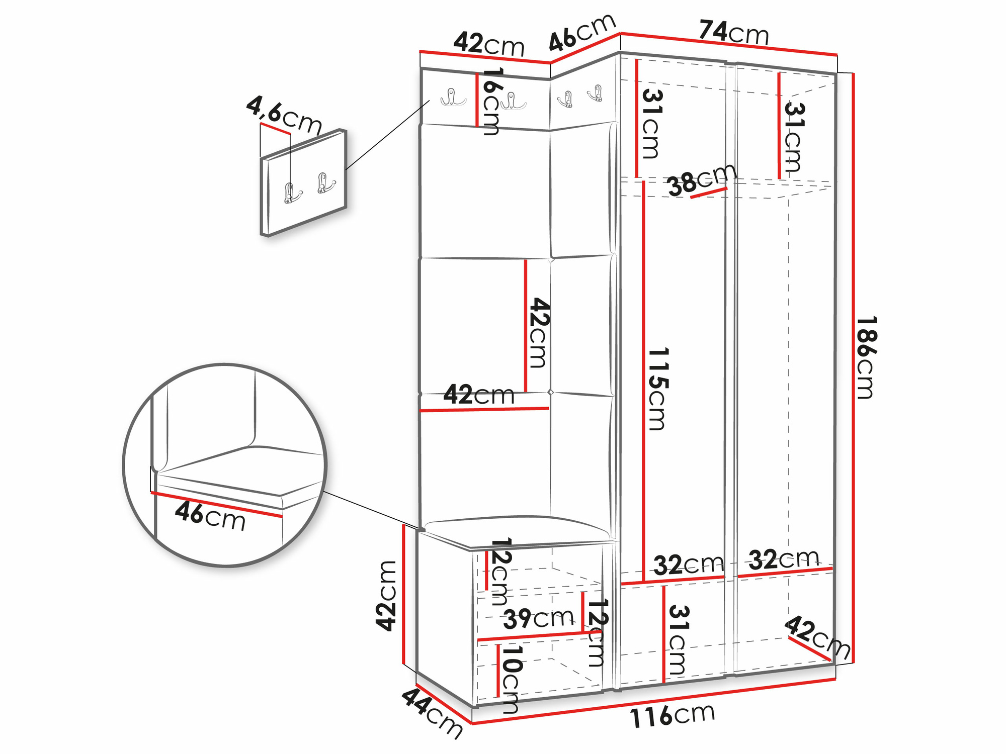 Set za hodnik Hartford 379 (Crno)