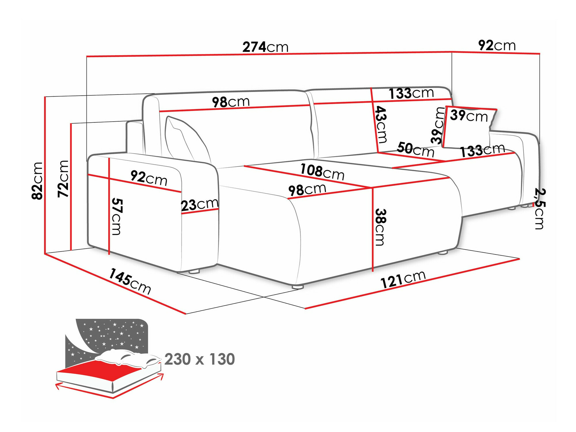 Ugaona sofa Shelton 108 (Lima 80)