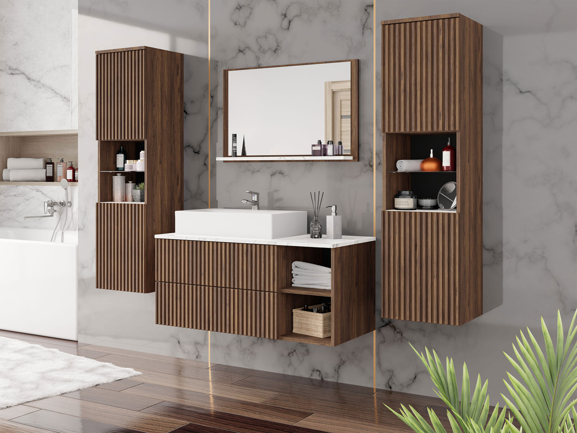 Set za kupatilo Nauta II (Orah + Beli mermer)