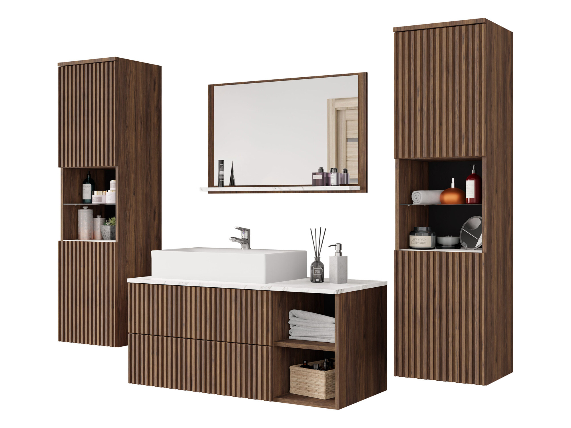 Set za kupatilo Nauta II (Orah + Beli mermer)