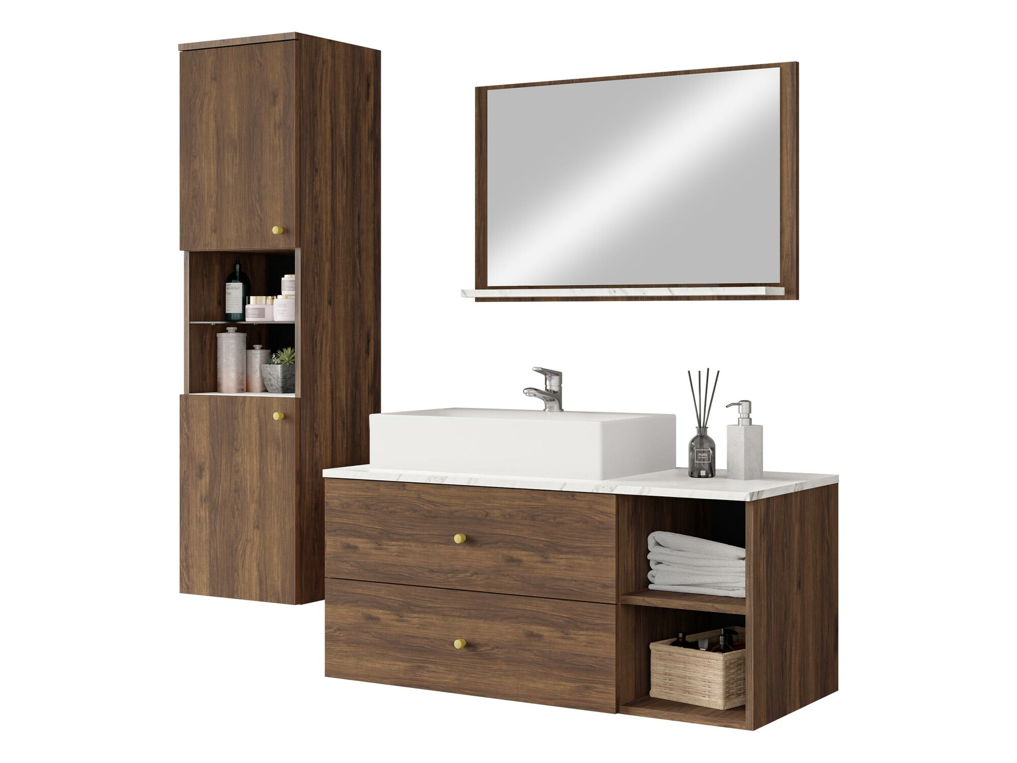 Set za kupatilo Salus II (Orah + Beli mermer)
