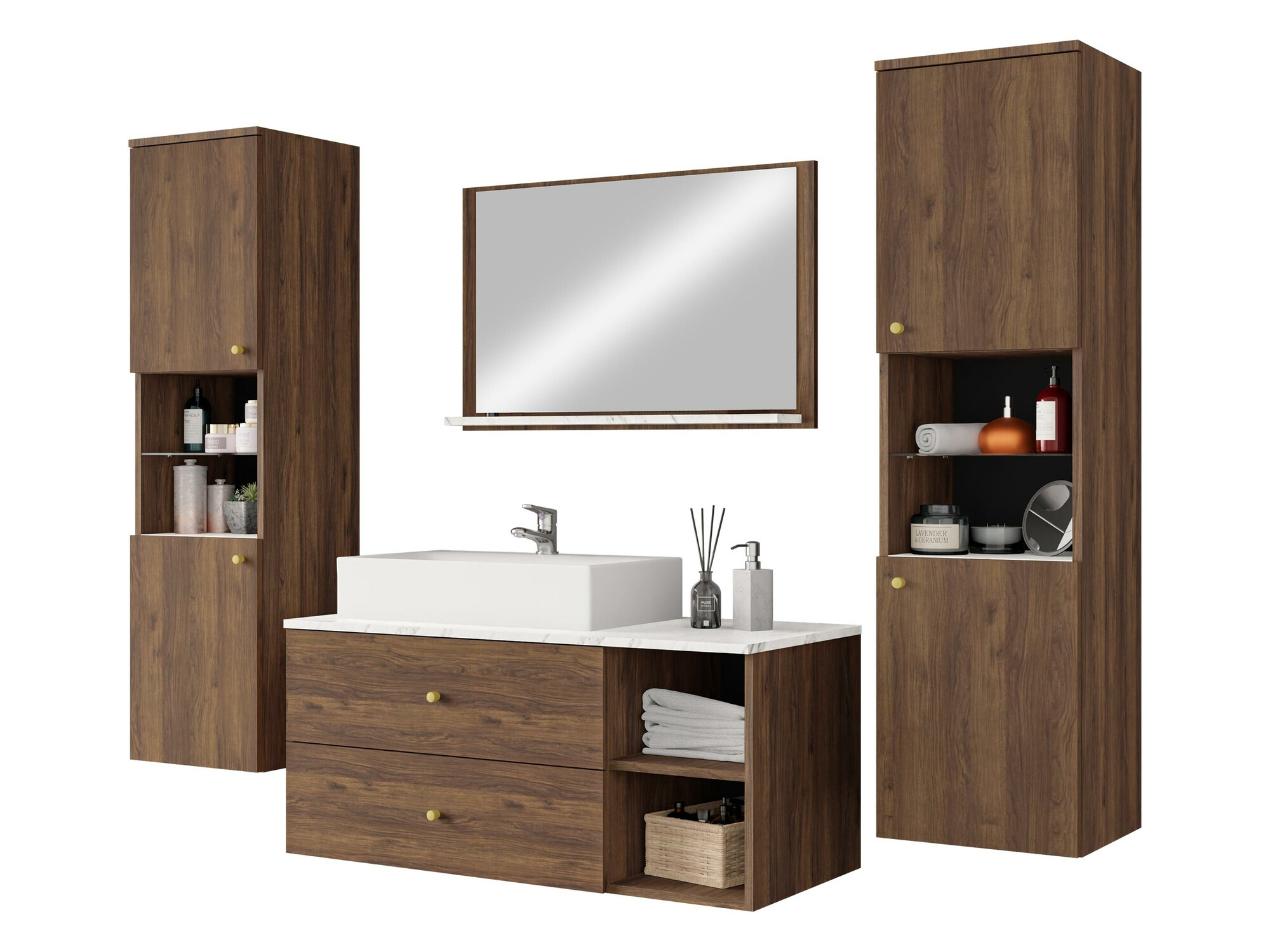 Set za kupatilo Salus III (Orah + Beli mermer)