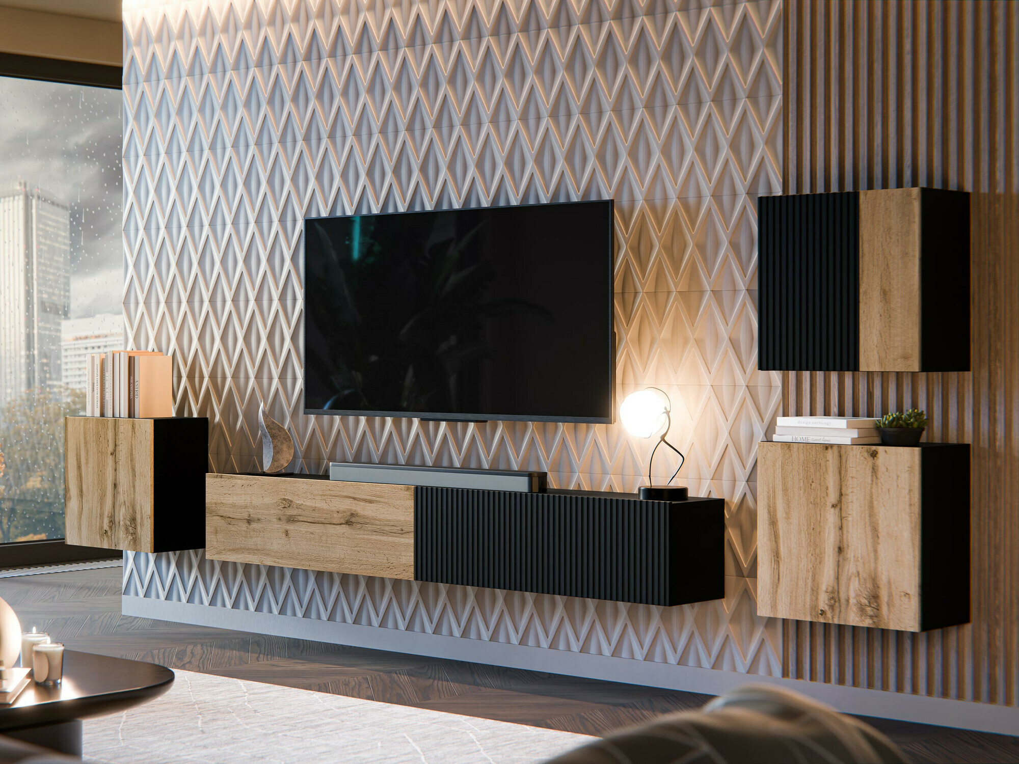 Set za dnevnu sobu Species IV (Crno + Hrast Votan)