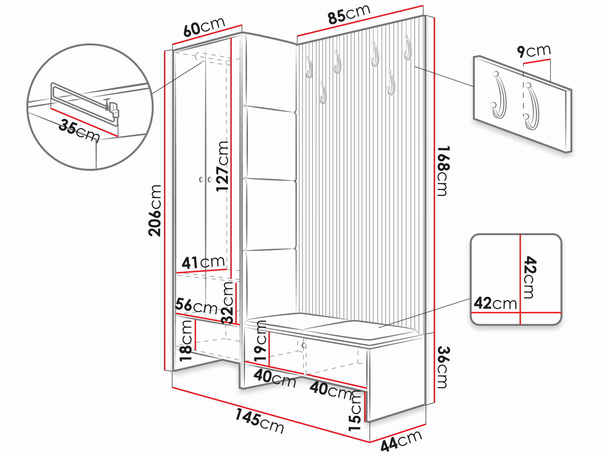 Set za hodnik Hartford 320 (Zanatski hrast + Abriamo 6)