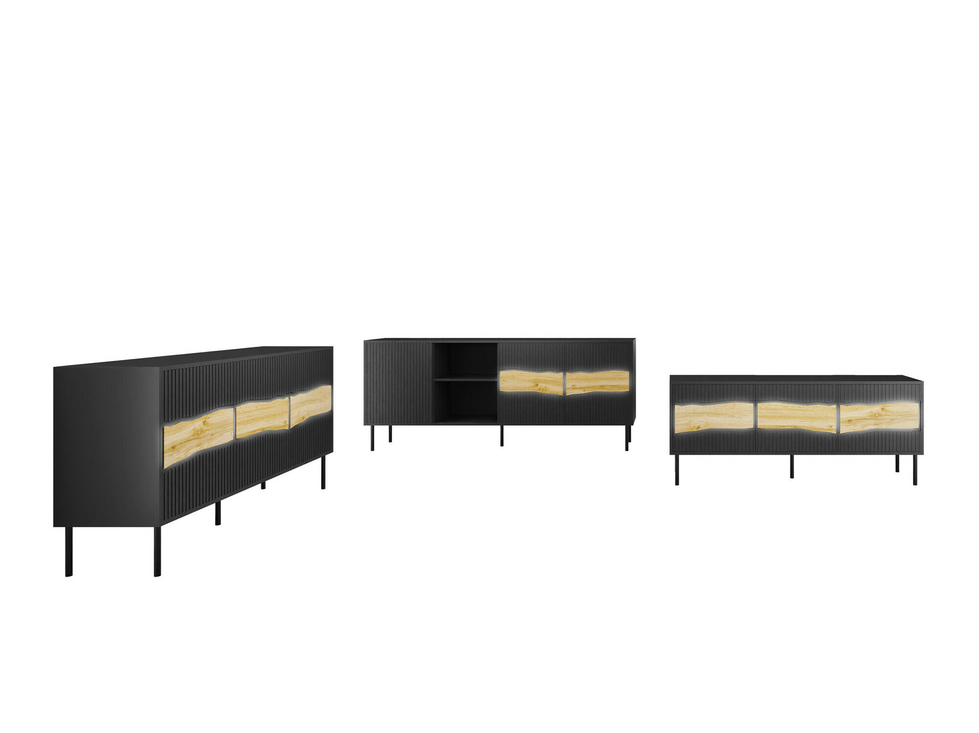 Set za dnevnu sobu Monevare 105 (Crno + Вотан храст)