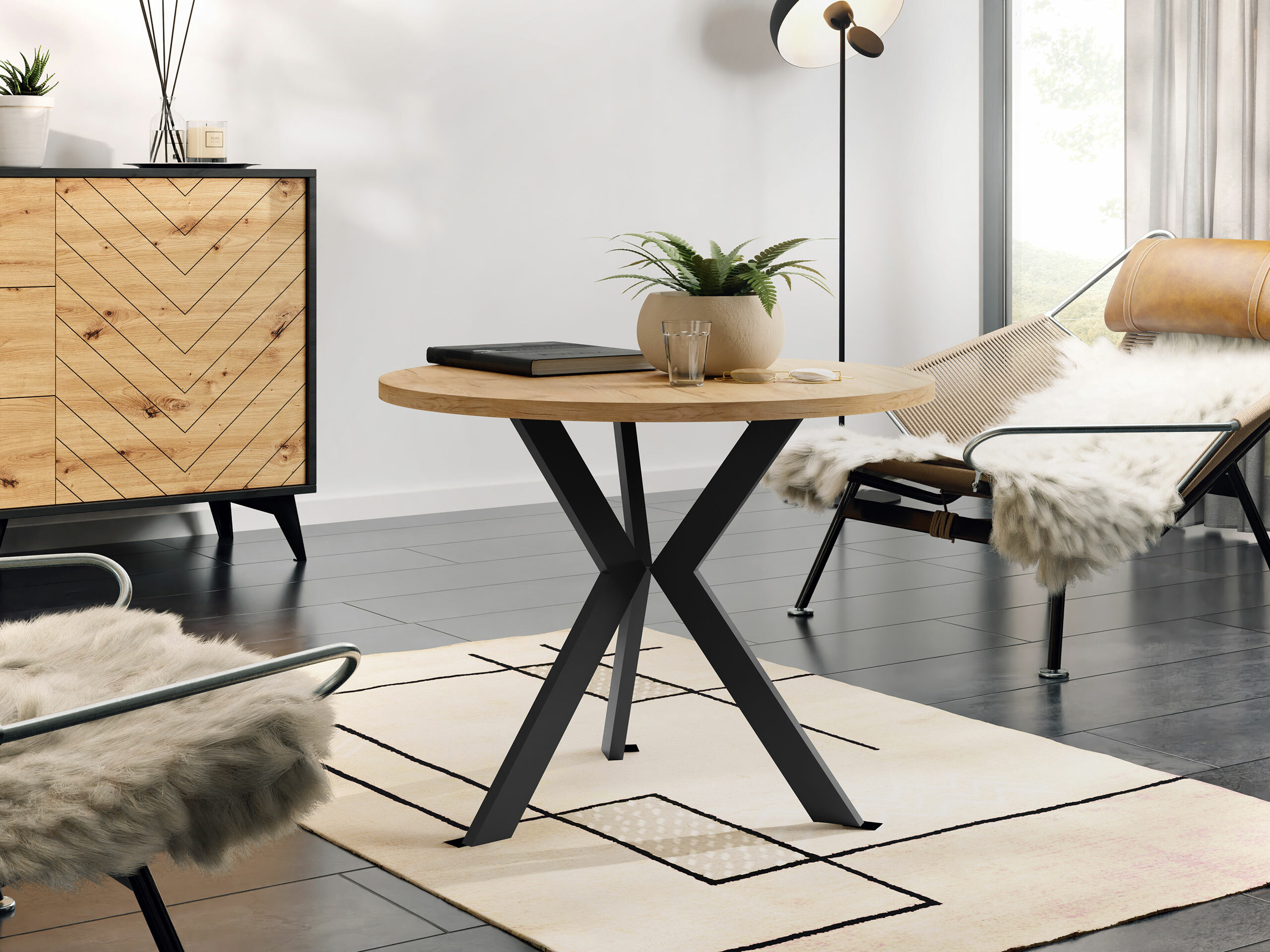 Stočić za kafu Dearborn 106 (Zlatni hrast + Crno)