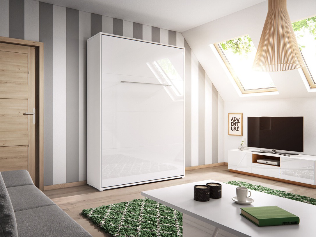 Zidni krevet Concept Pro Lenart III (Belo + Sjajno belo)