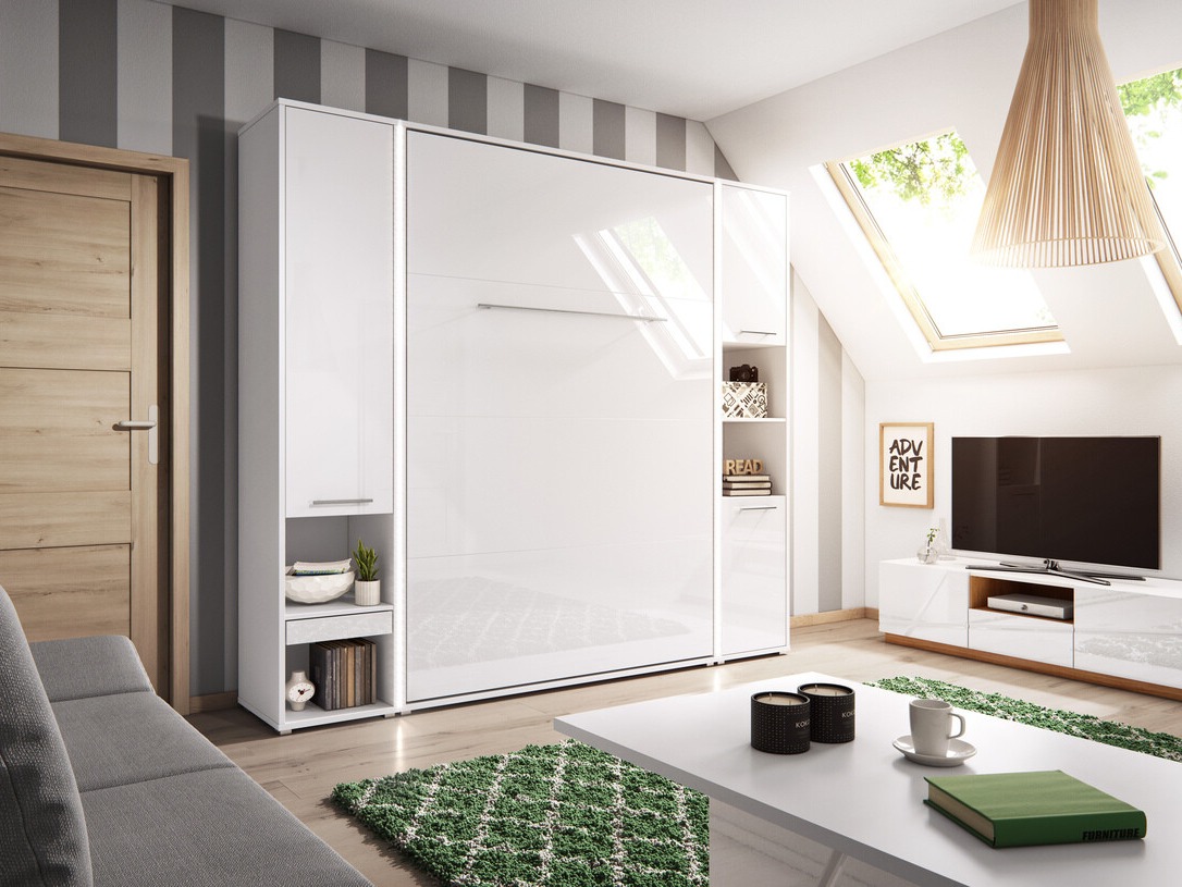 Zidni krevet Concept Pro Lenart III (Belo + Sjajno belo)