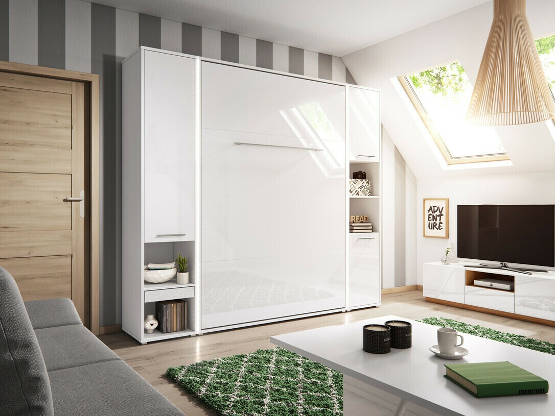 Zidni krevet Concept Pro Lenart Levfere 108 (Belo + Sjajno belo)