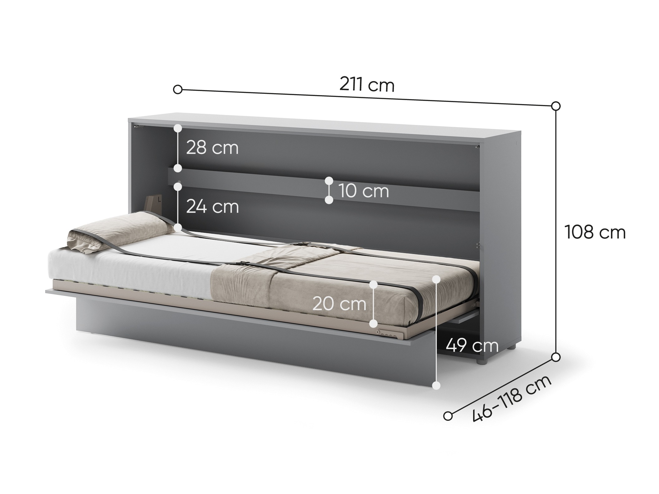 Zidni krevet Concept Pro Lenart Levfere 115 (Sivo)