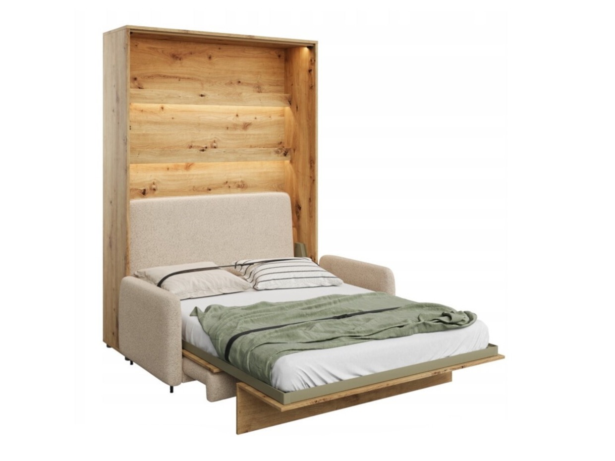 Zidni krevet Concept Pro Lenart Levfere 138 (Zanatski hrast + Bež)