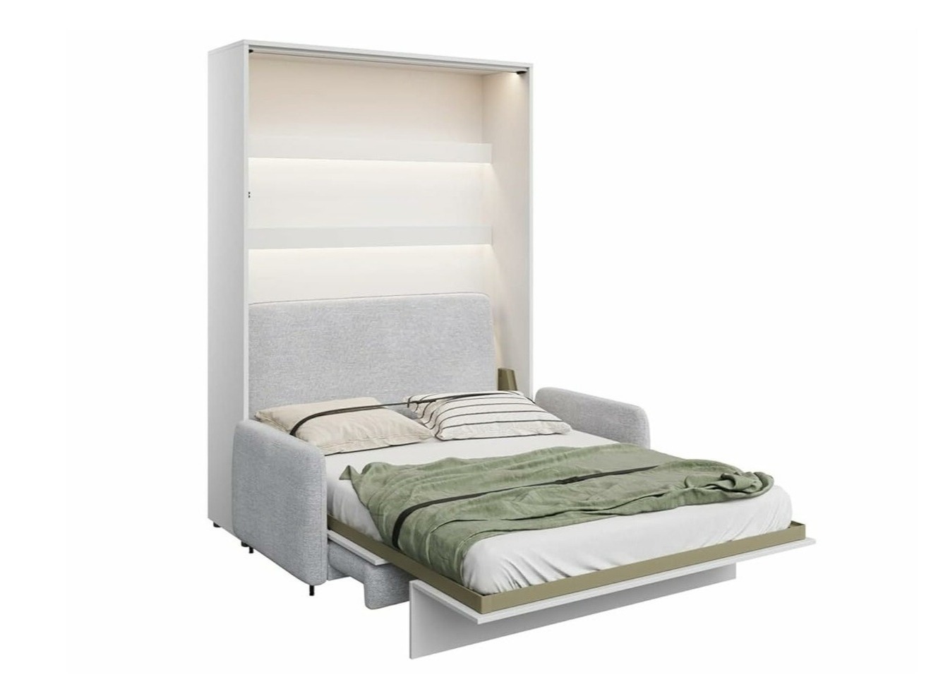 Zidni krevet Concept Pro Lenart VII (Sjajno belo + Sivo)