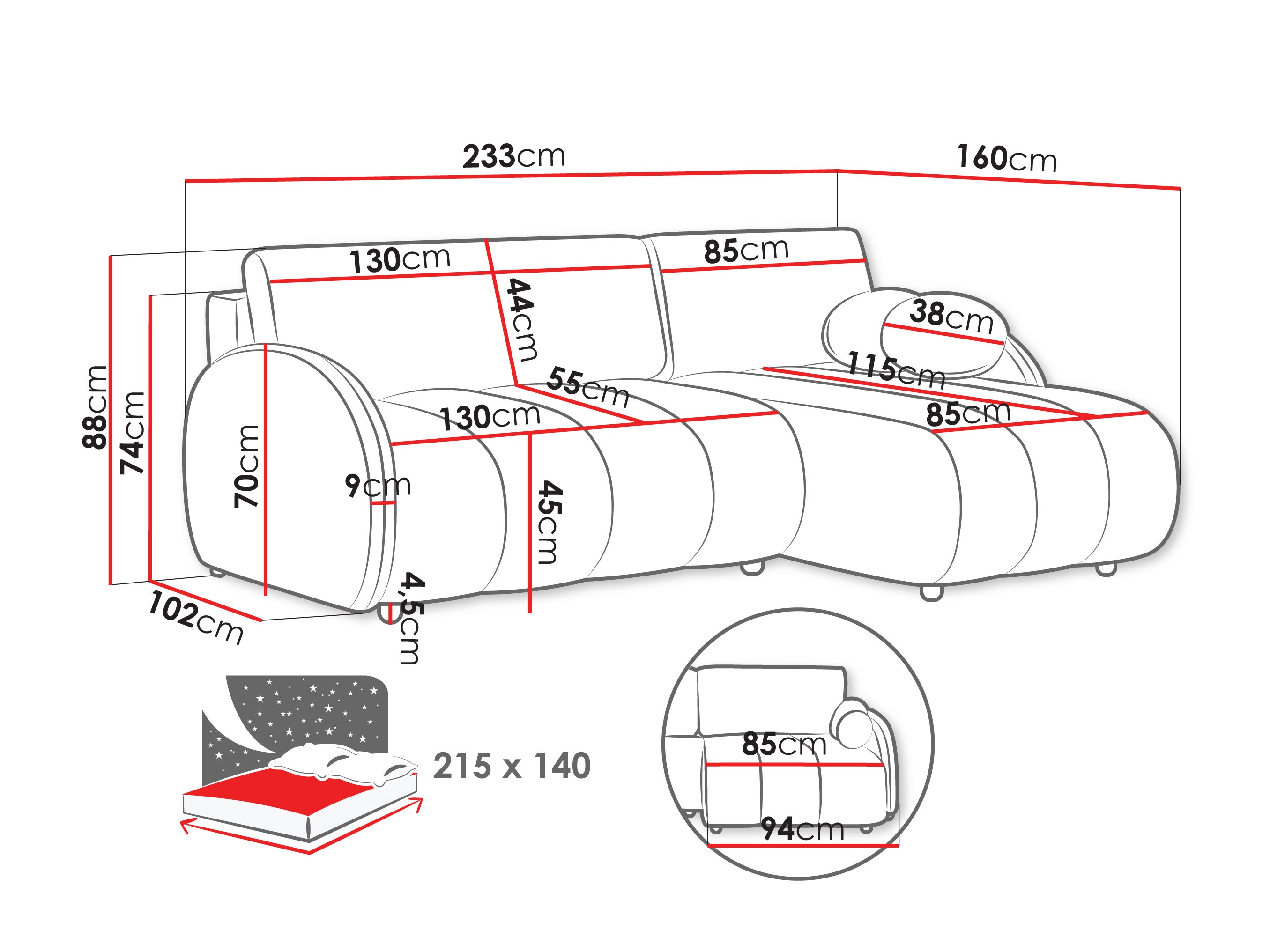 Ugaona sofa Columbus 247 (Sereno 681)