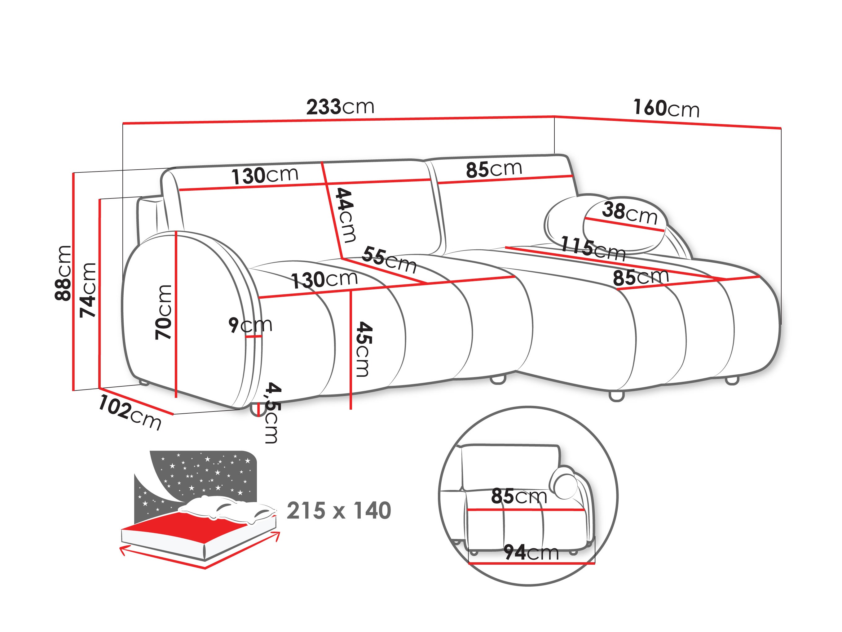 Ugaona sofa Columbus 247 (Sereno 682)