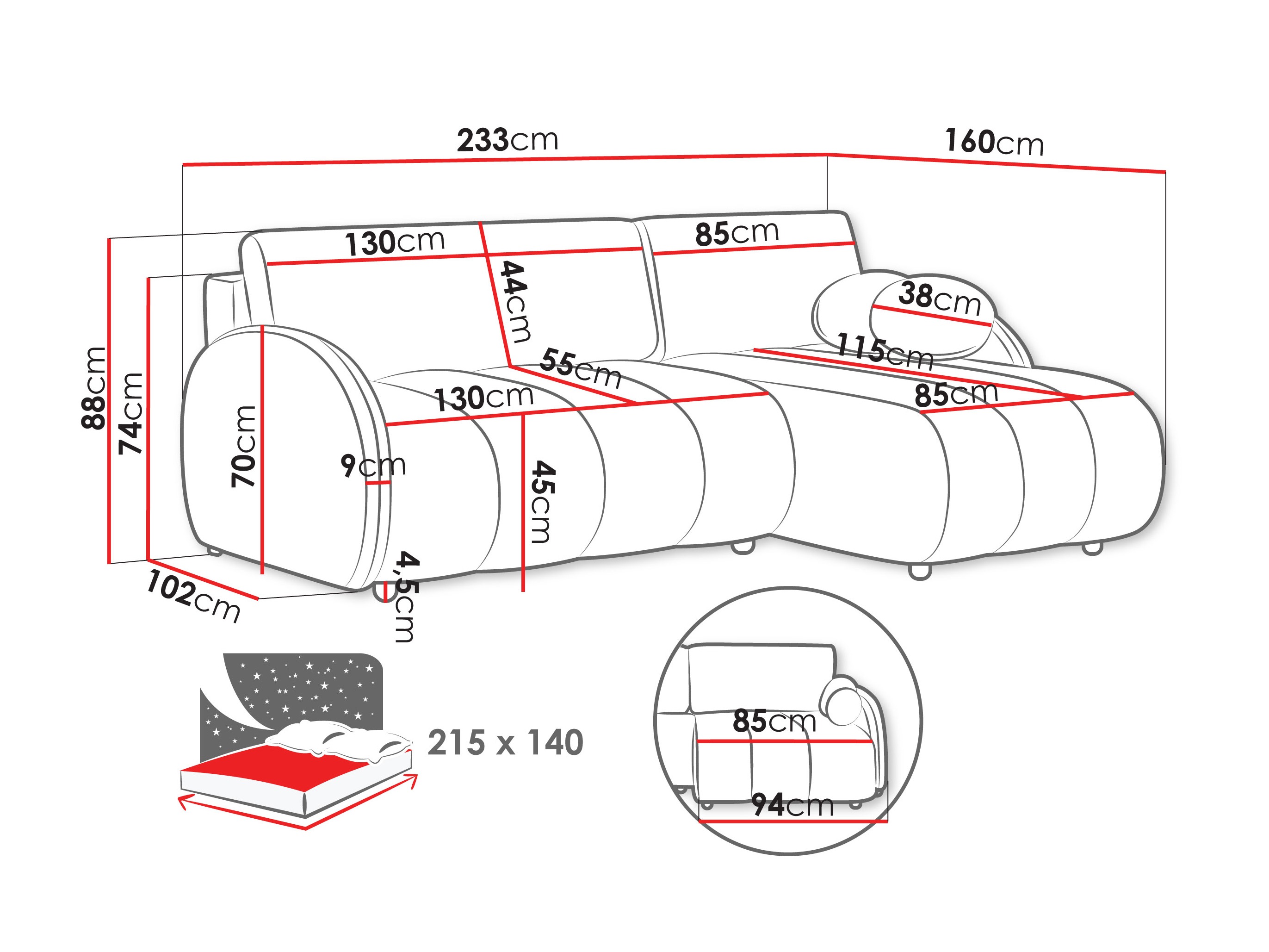 Ugaona sofa Columbus 247 (Sereno 686)
