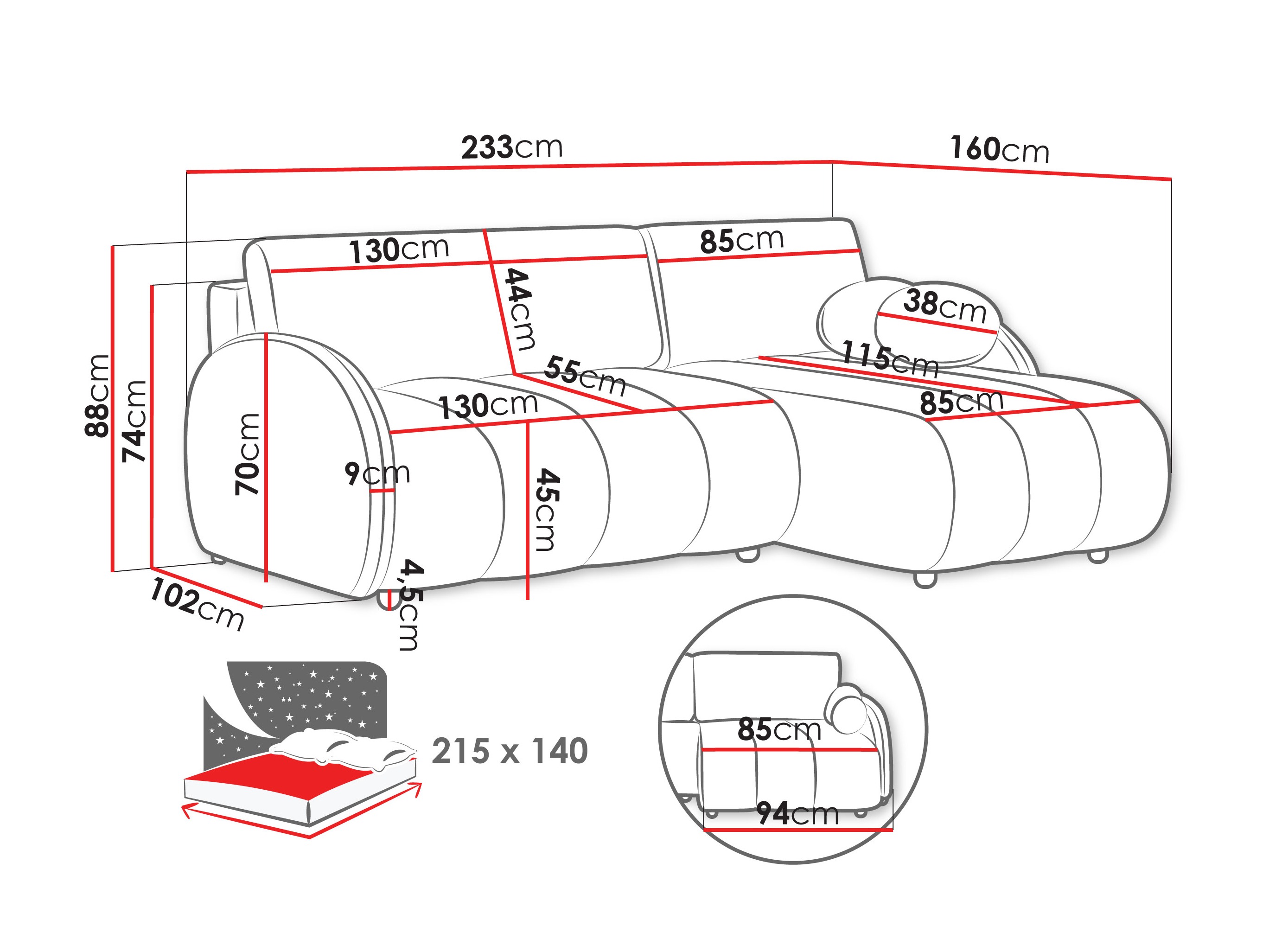 Ugaona sofa Columbus 247 (Sereno 687)