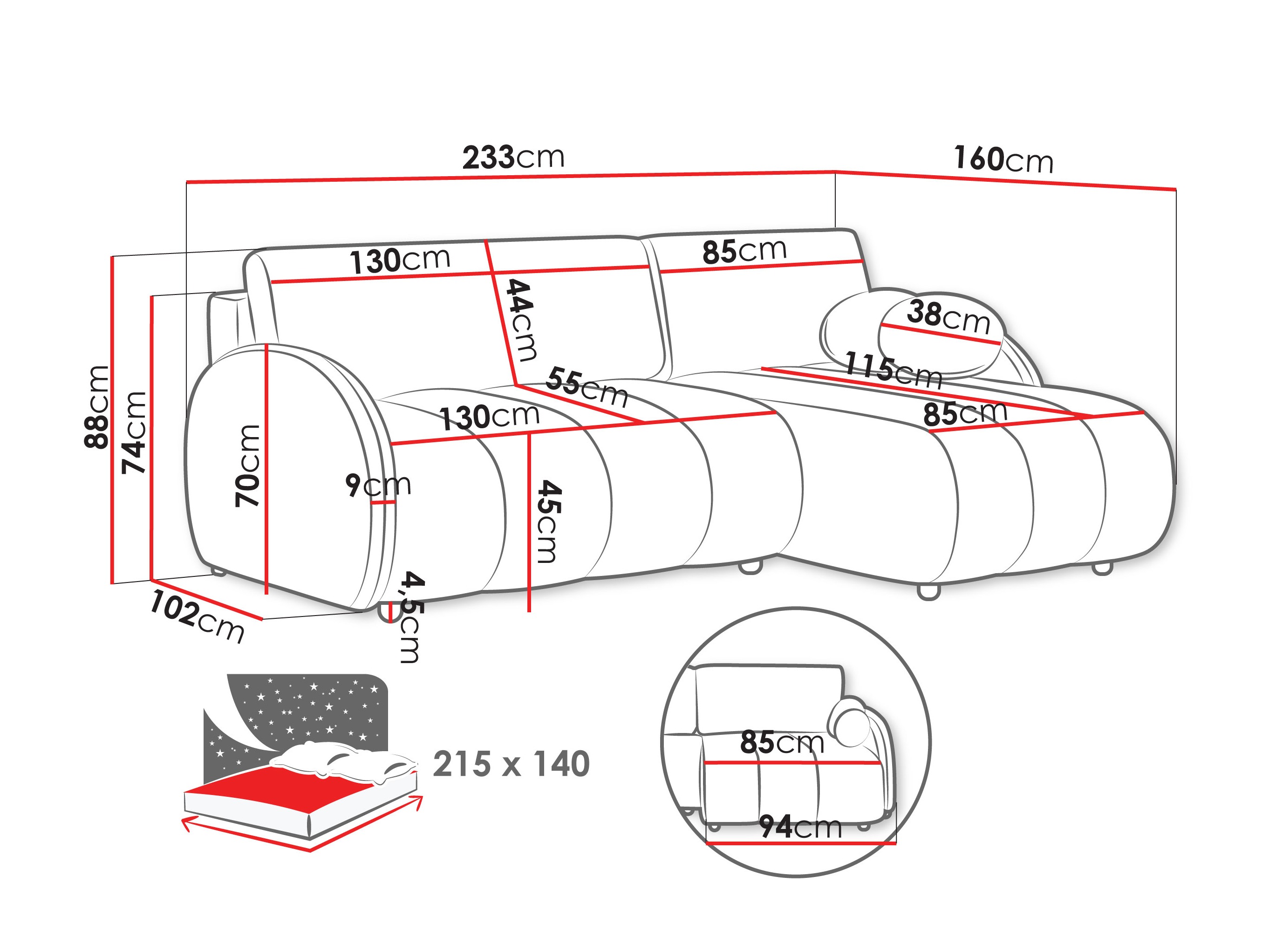 Ugaona sofa Columbus 247 (Sereno 689)
