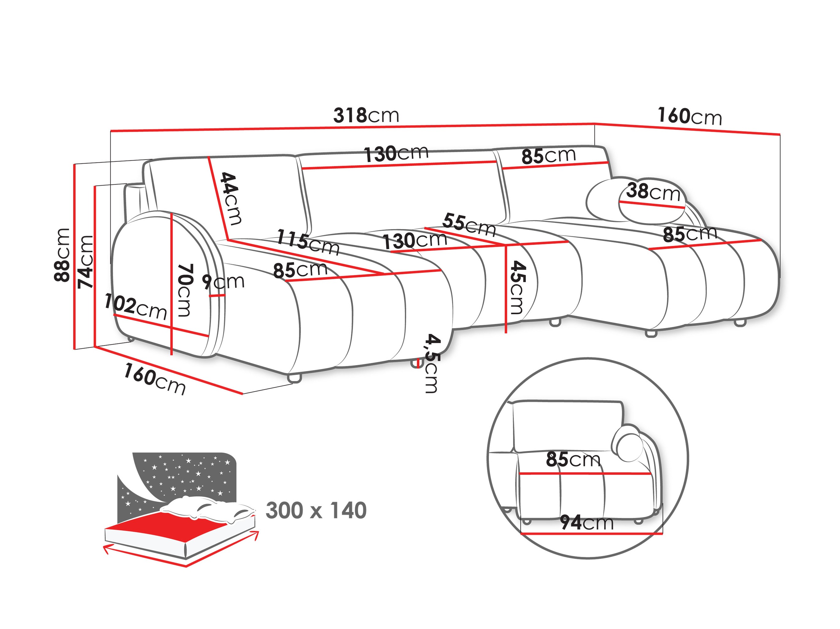 Ugaona sofa Columbus 248 (Sereno 681)