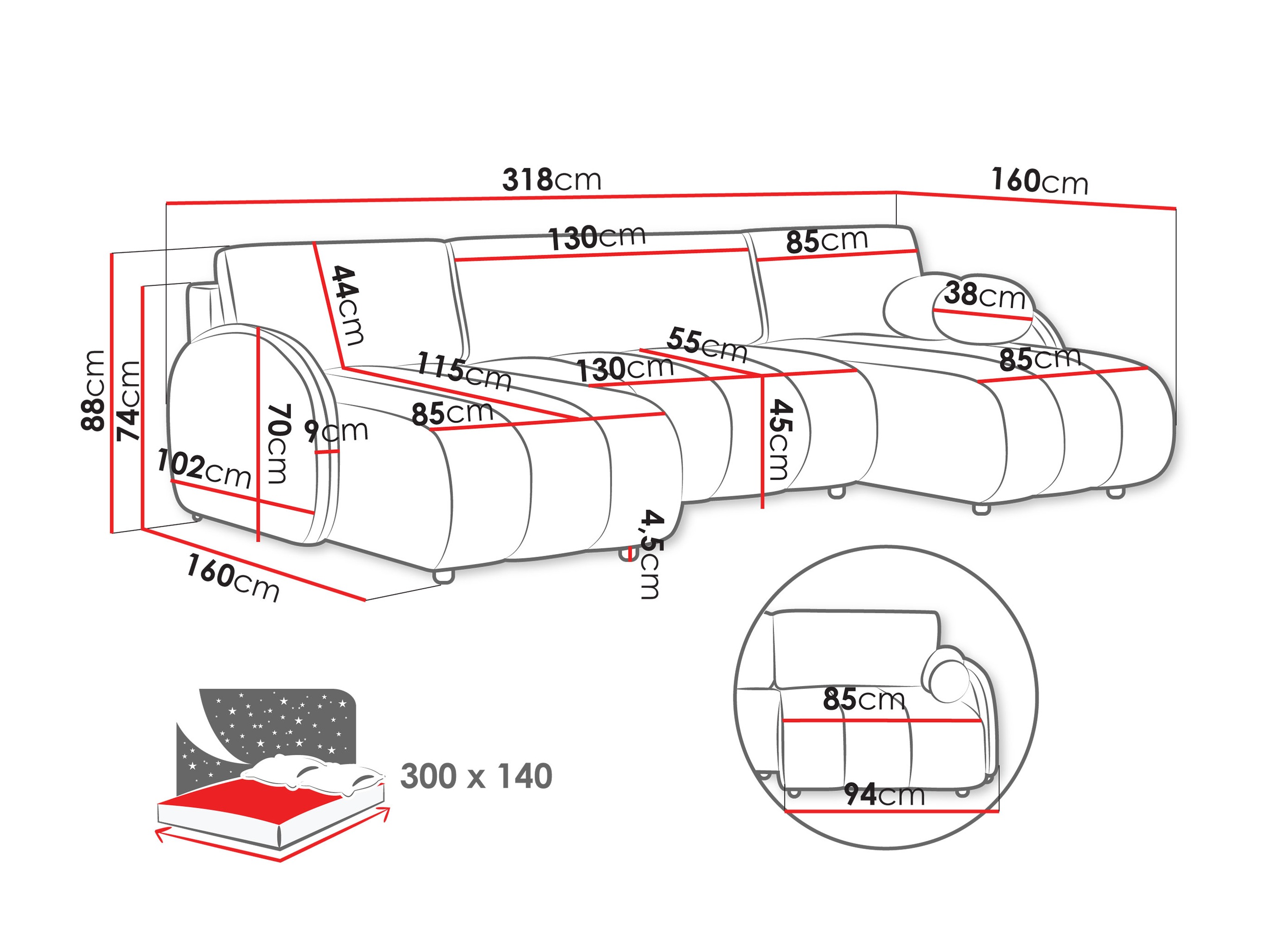 Ugaona sofa Columbus 248 (Sereno 682)