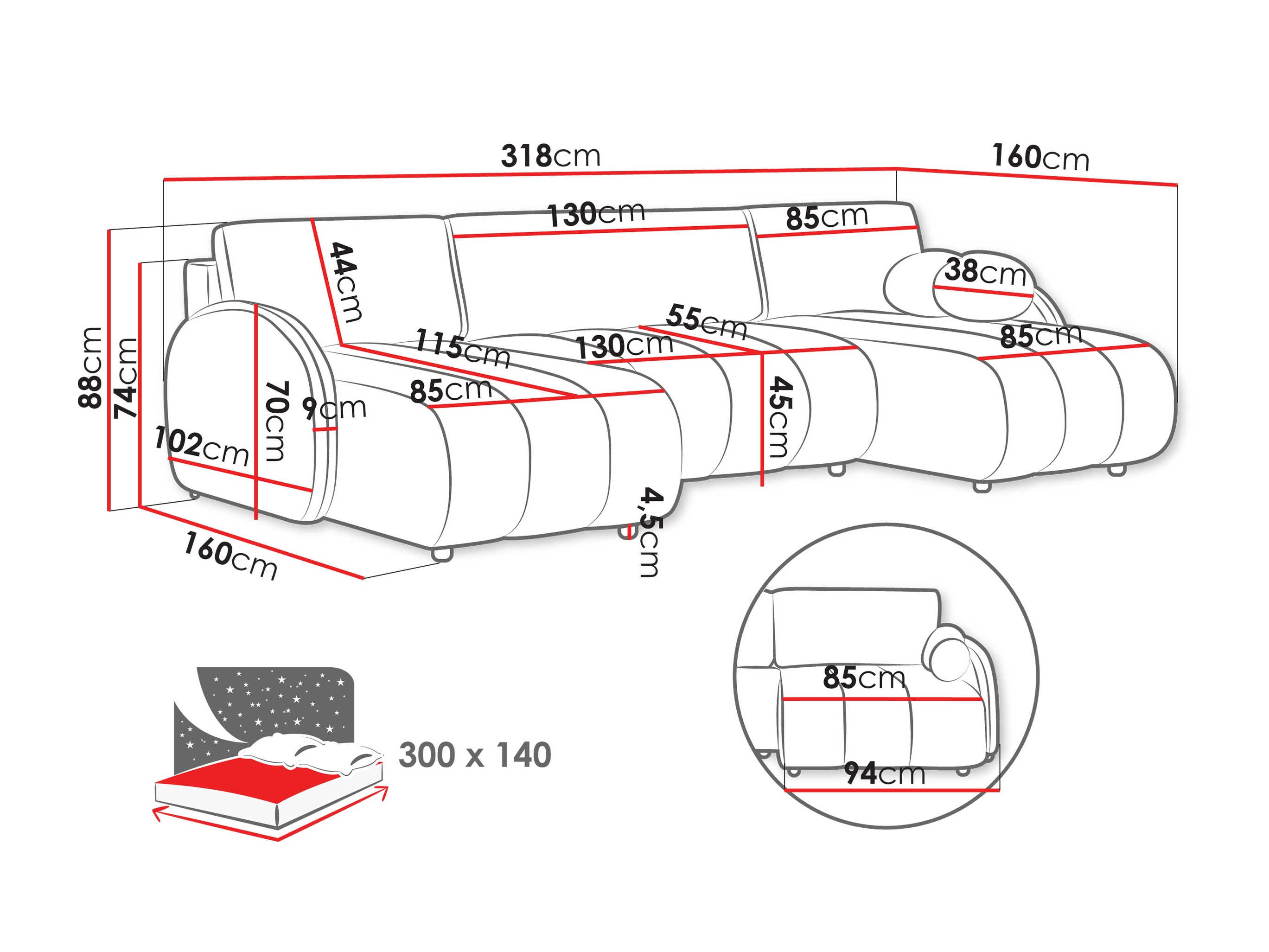 Ugaona sofa Columbus 248 (Sereno 684)