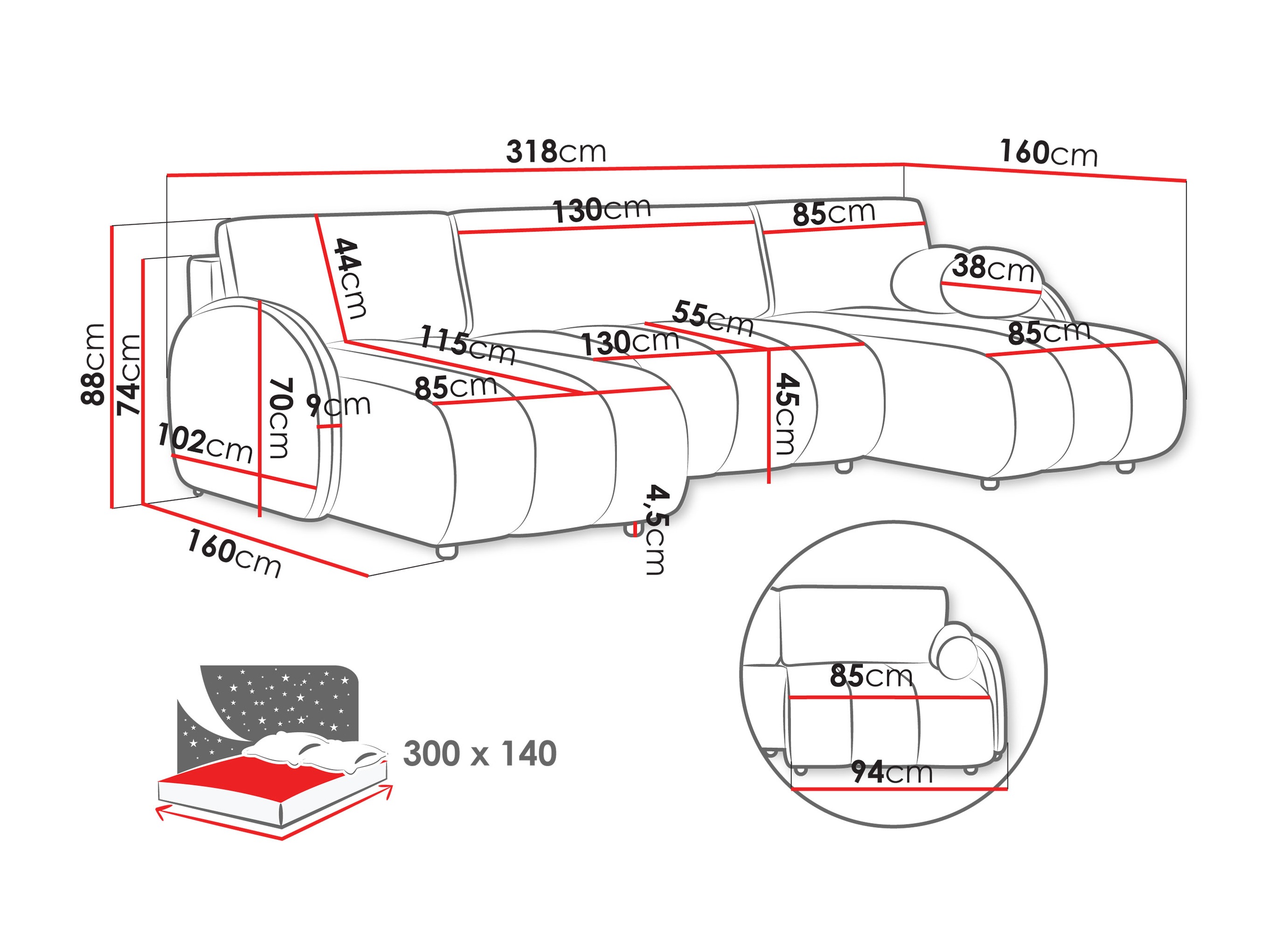 Ugaona sofa Columbus 248 (Sereno 686)