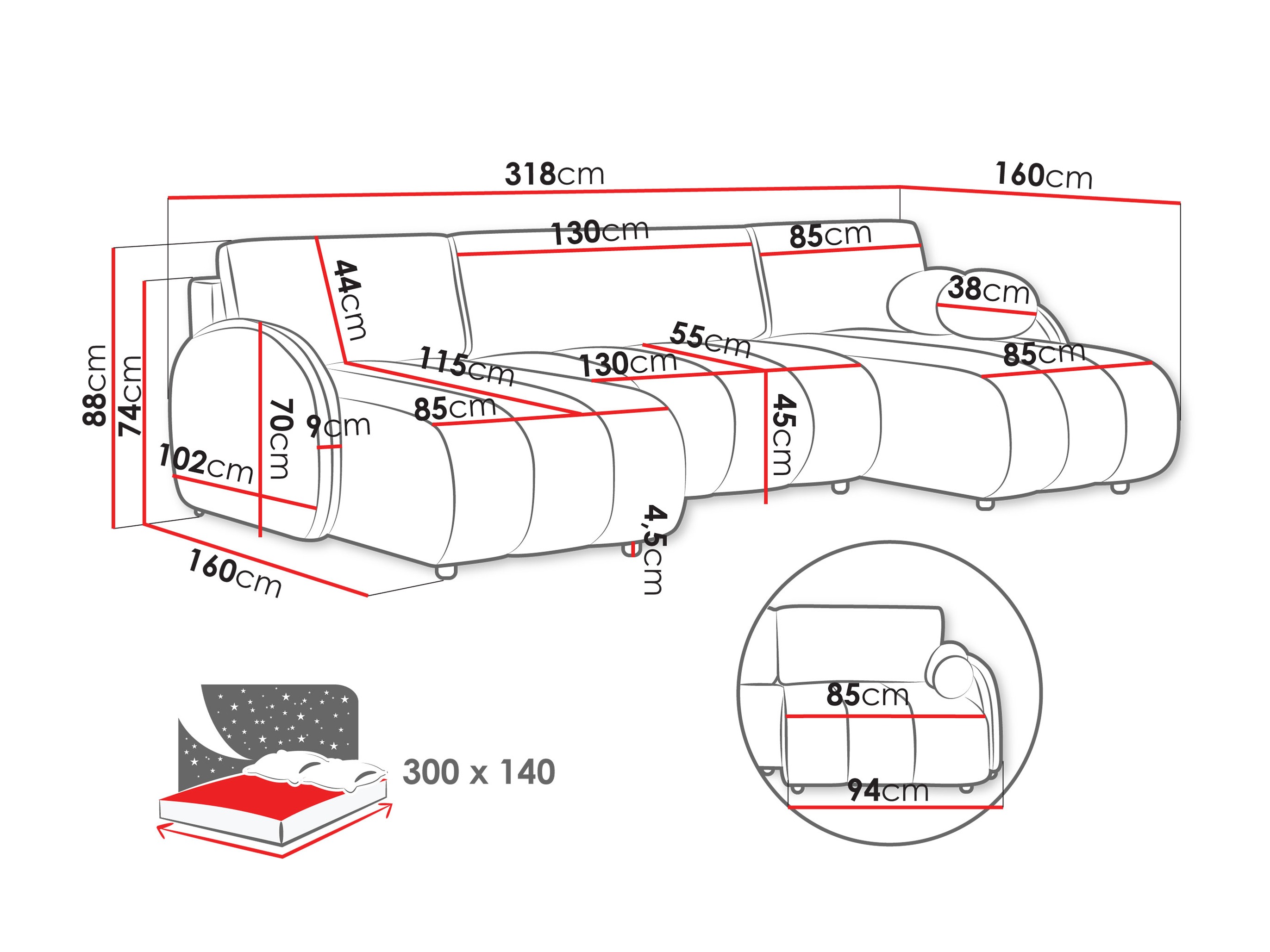 Ugaona sofa Columbus 248 (Sereno 689)