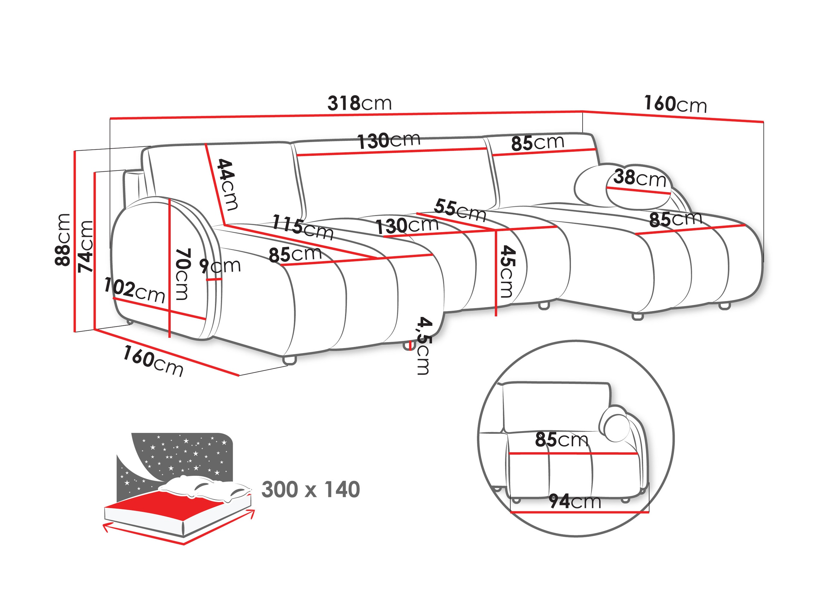 Ugaona sofa Columbus 248 (Sereno 692)