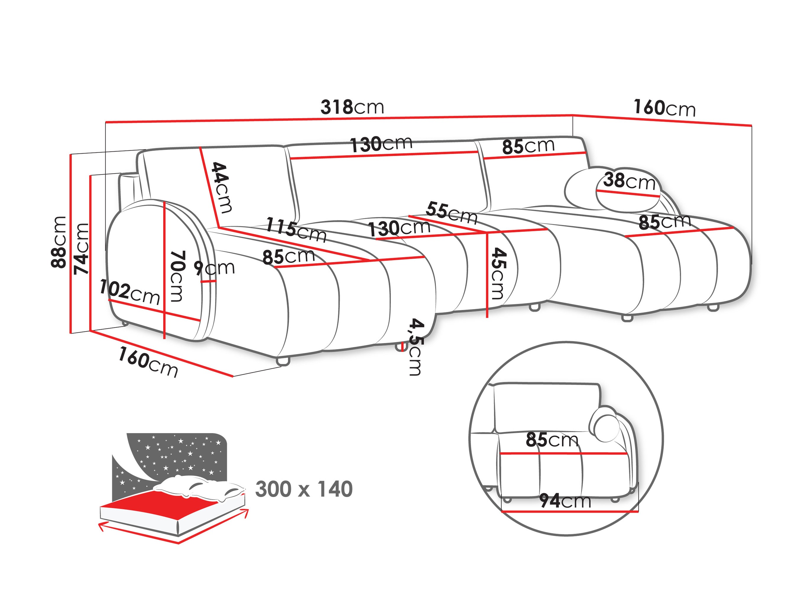 Ugaona sofa Columbus 248 (Sereno 695)