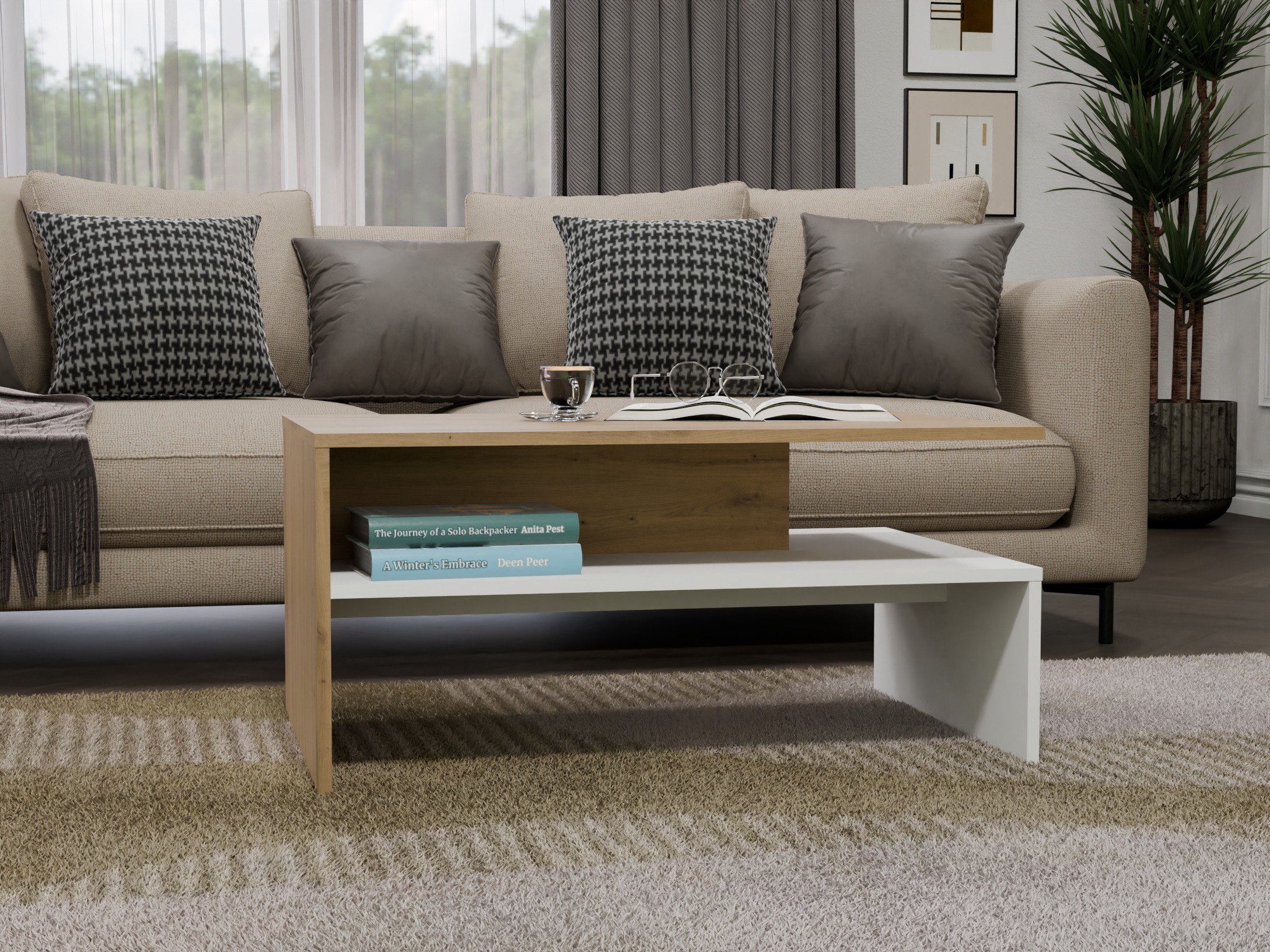 Stočić za kafu Mandeville 199 (Zanatski hrast + Belo)