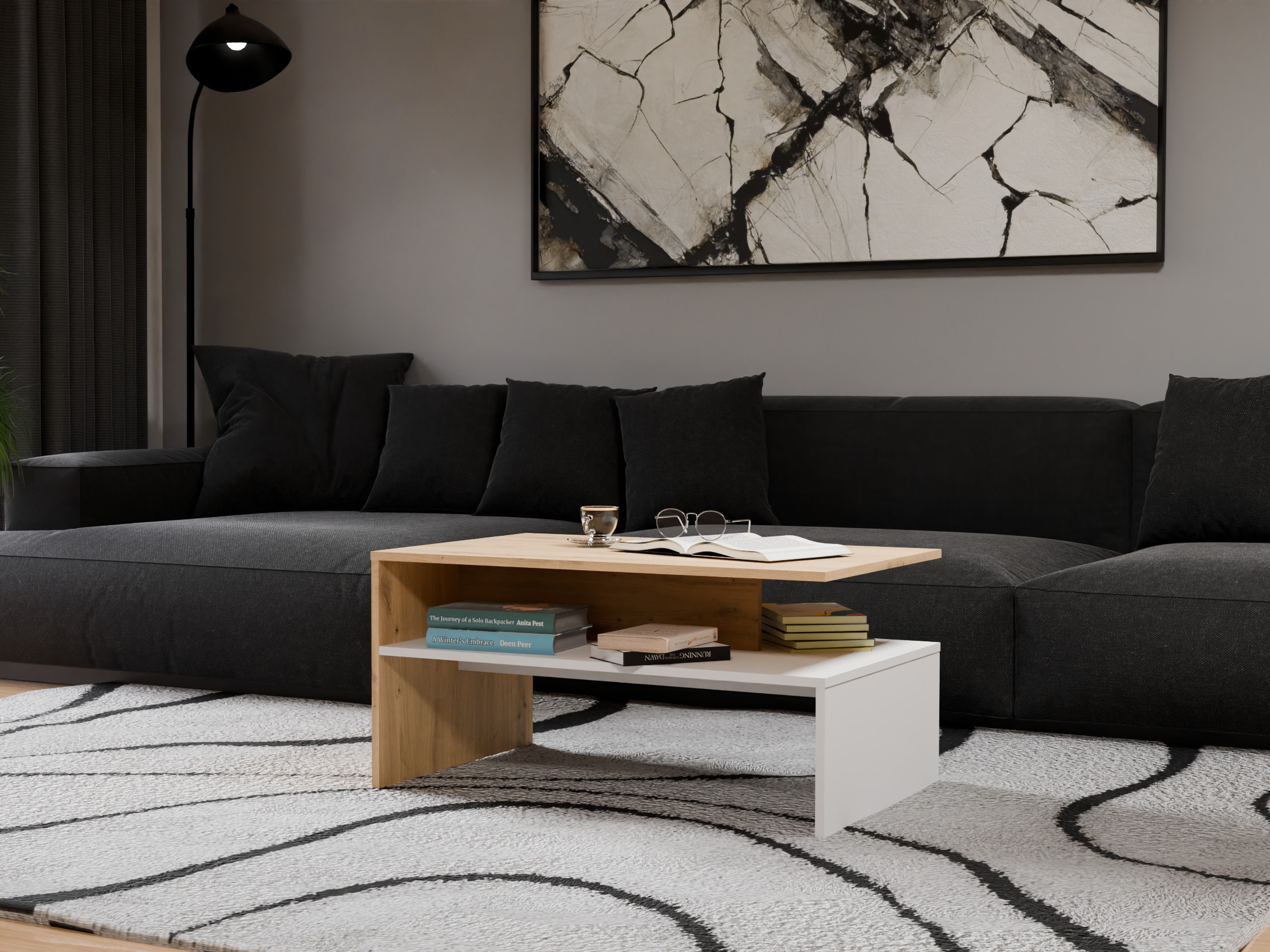 Stočić za kafu Mandeville 199 (Zanatski hrast + Belo)