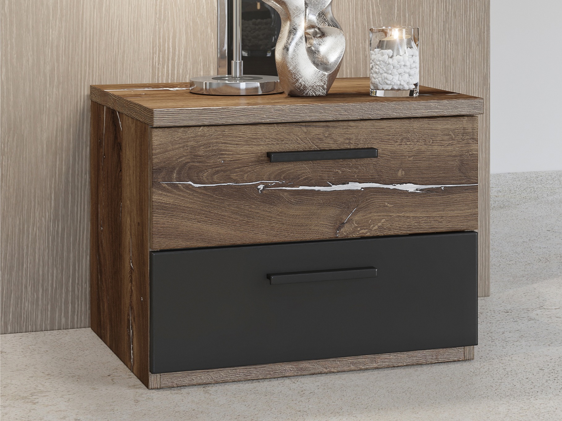 Noćni ormarić Felelie 101 (Tamus Flagstaf hrast + Srebrna)