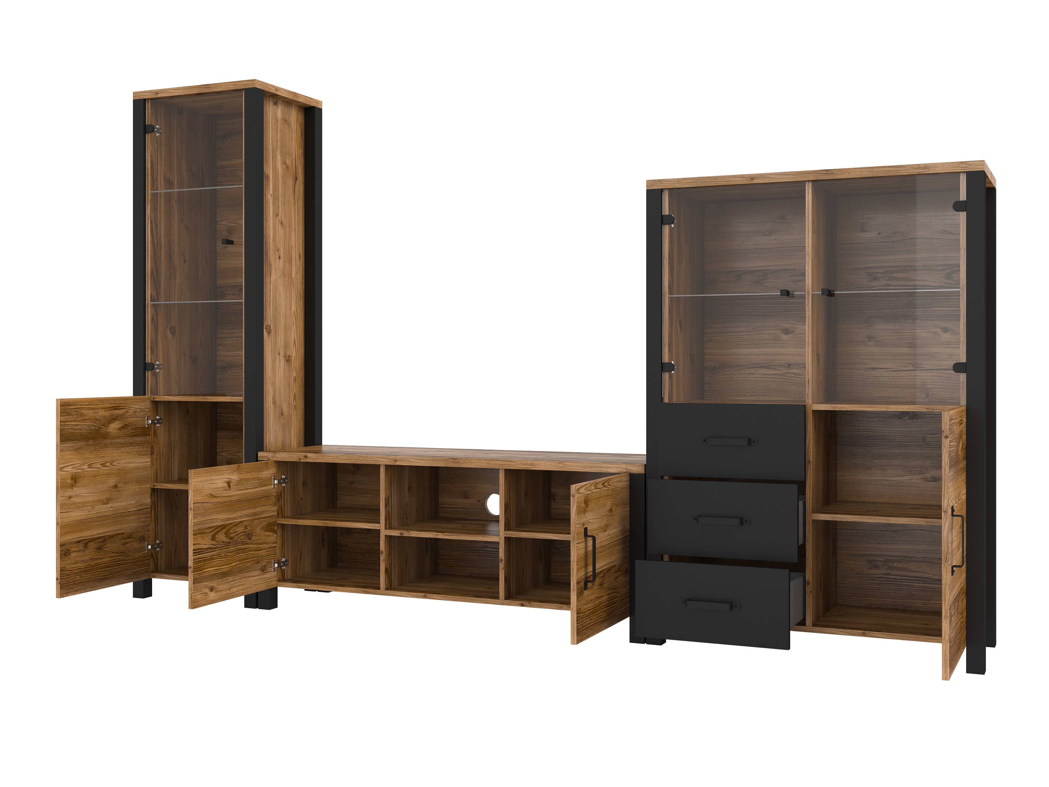 Set za dnevnu sobu Tornua 113 (Tamna smrča + Mat crna)