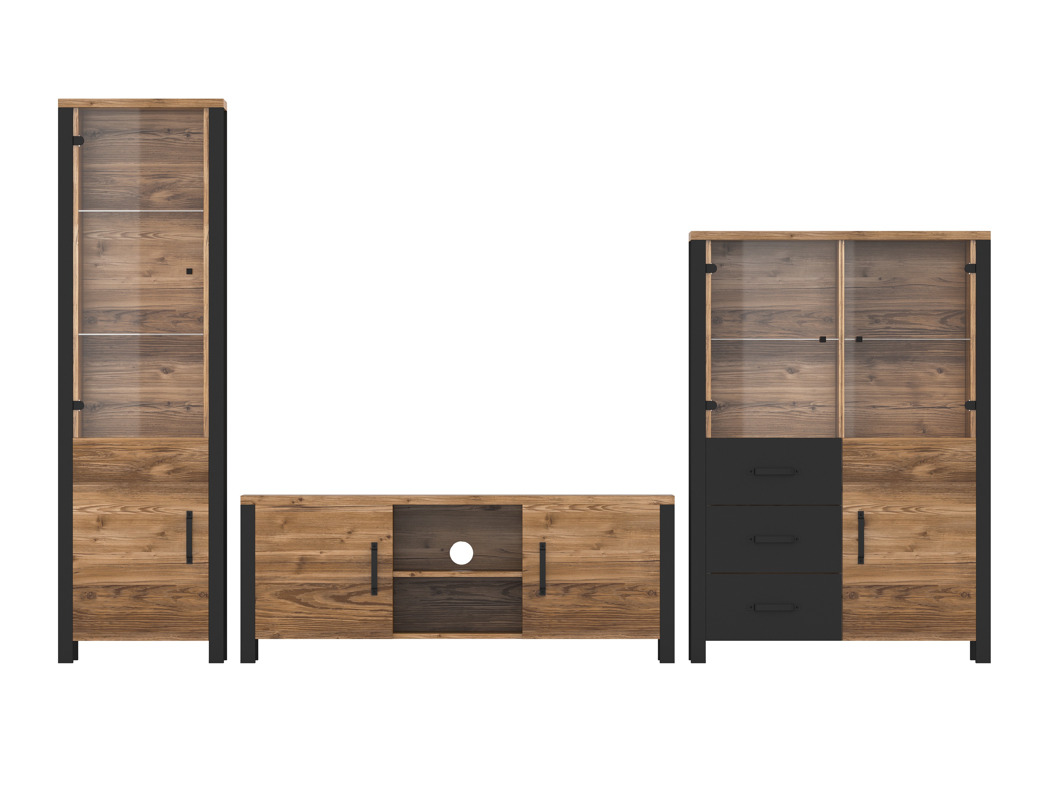 Set za dnevnu sobu Tornua 113 (Tamna smrča + Mat crna)