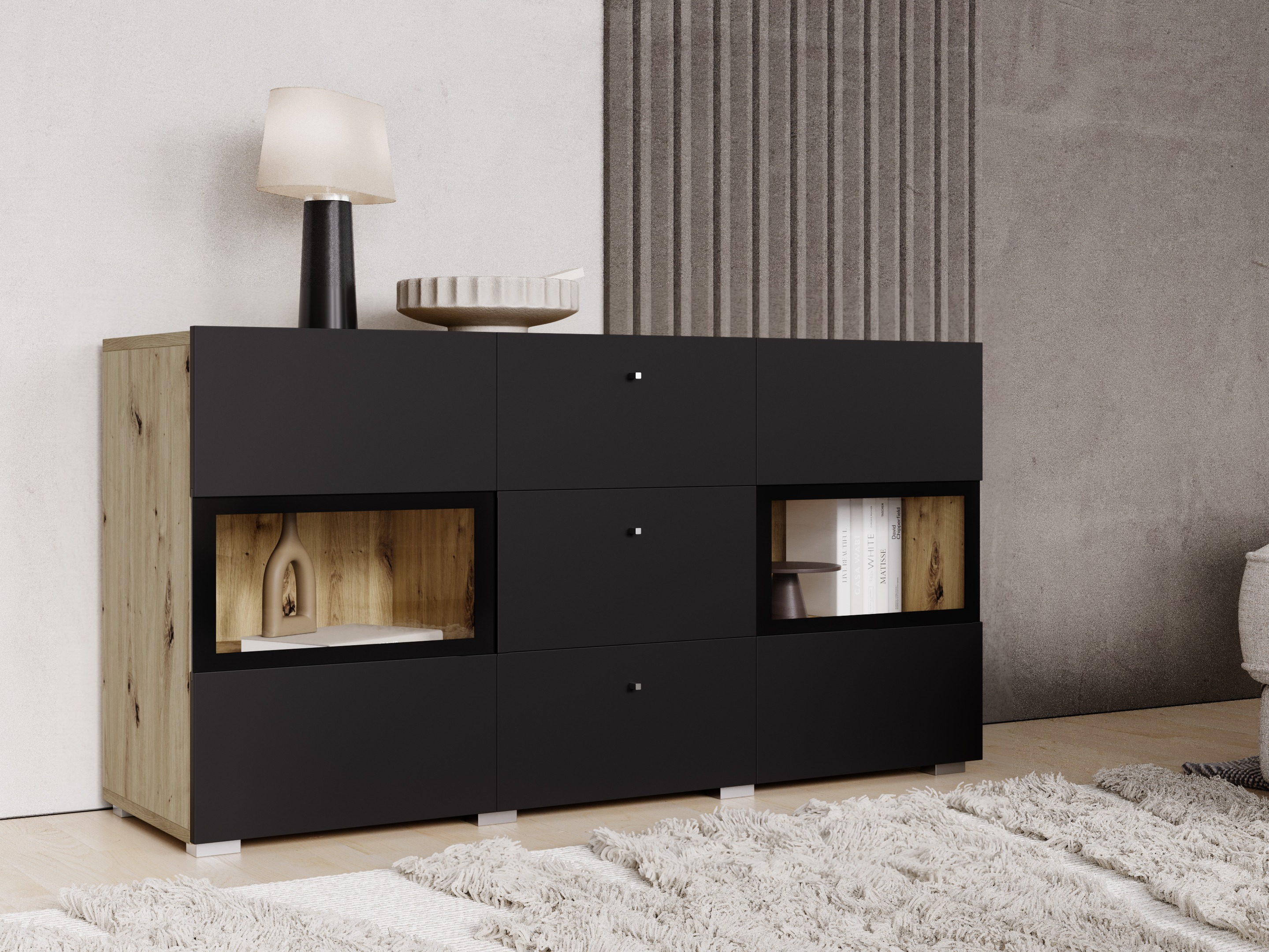 Komoda Serodeu 101 (Zanatski hrast + Mat crna)