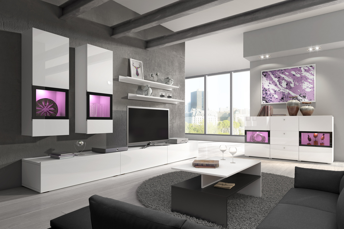 Set za dnevnu sobu Serodeu 100 (Belo + Sjajno belo)