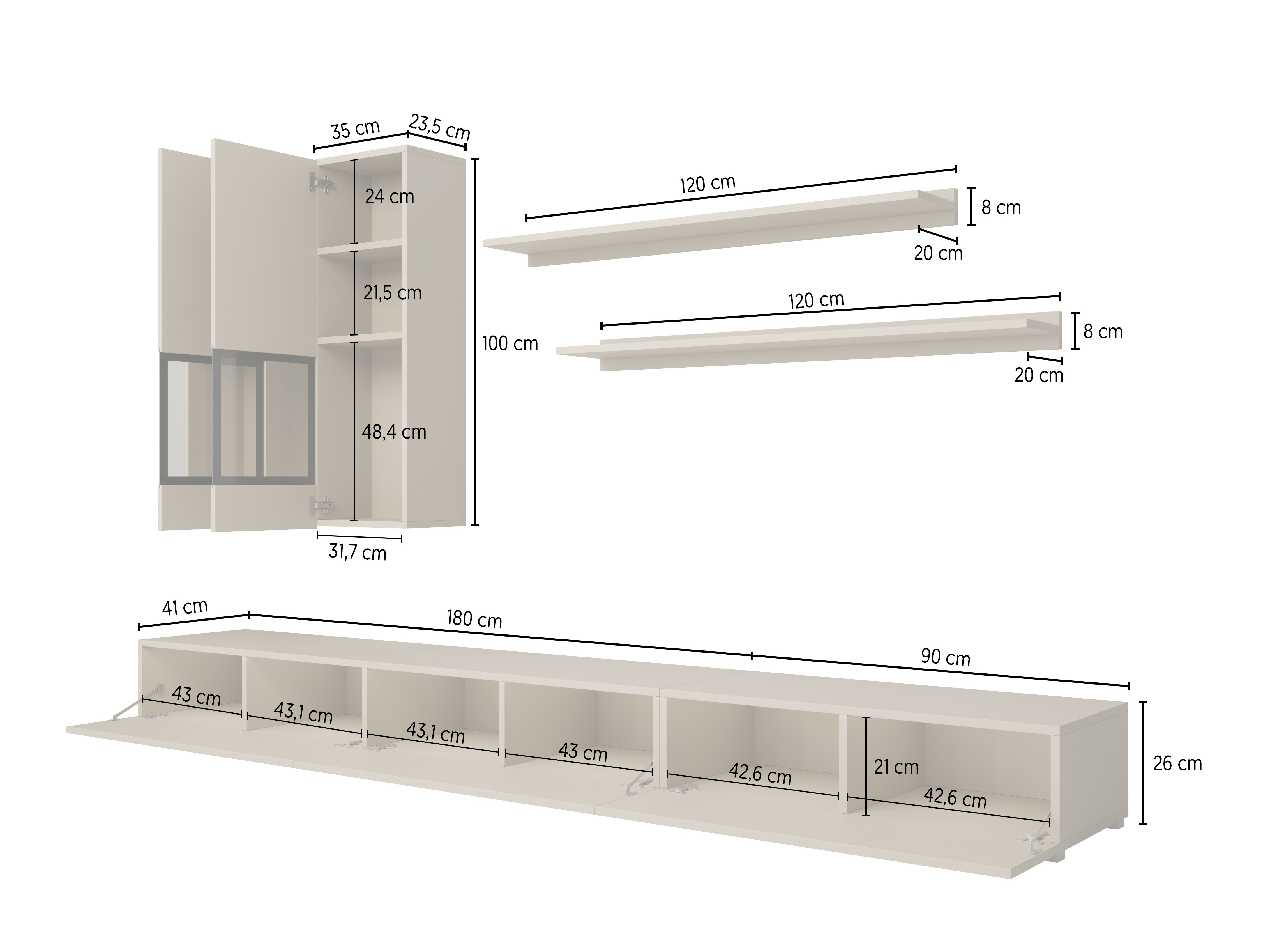 Set za dnevnu sobu Serodeu 100 (Belo + Sjajno belo)