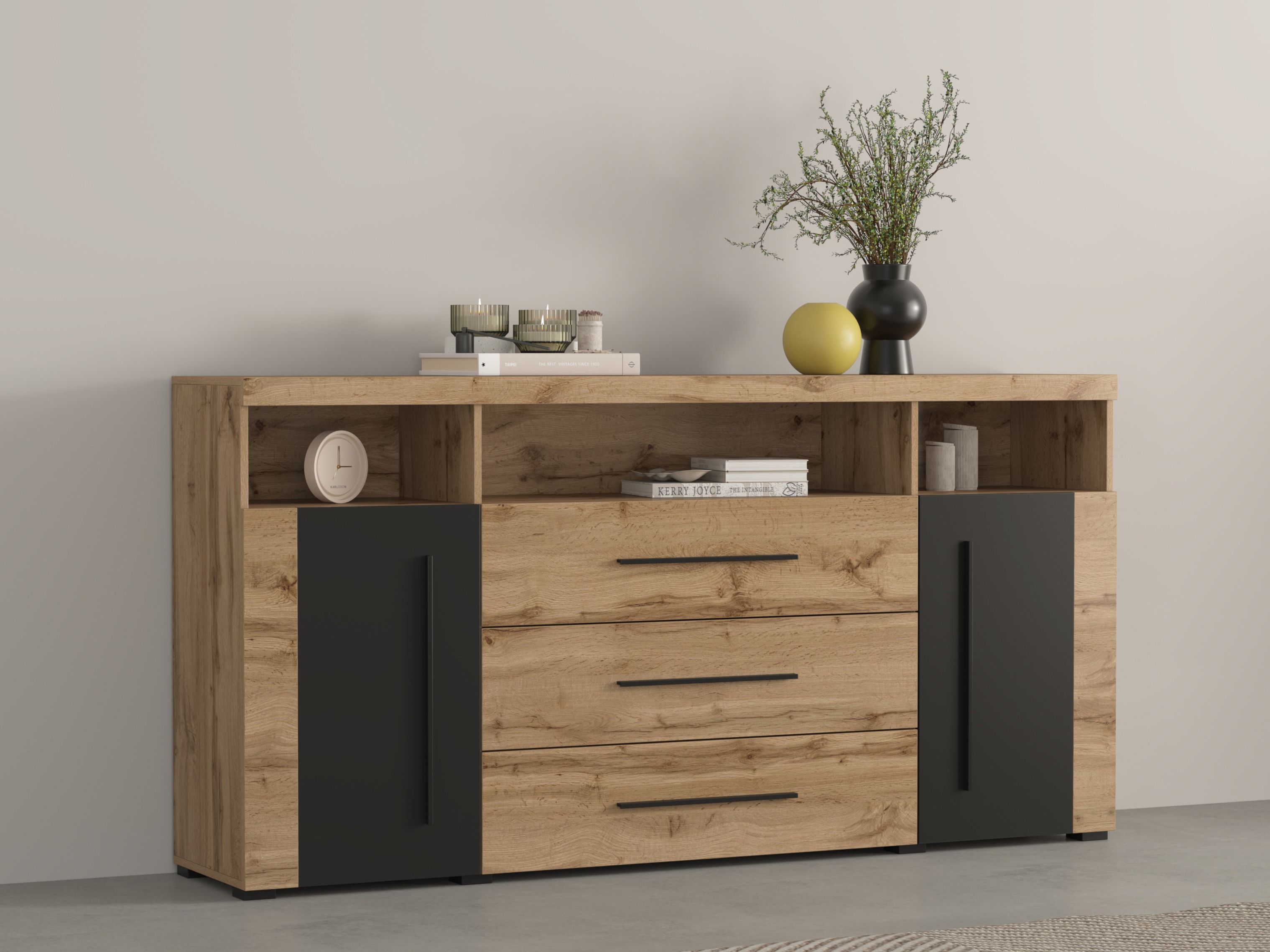 Komoda Sorciro 100 (Crno + Hrast Votan)