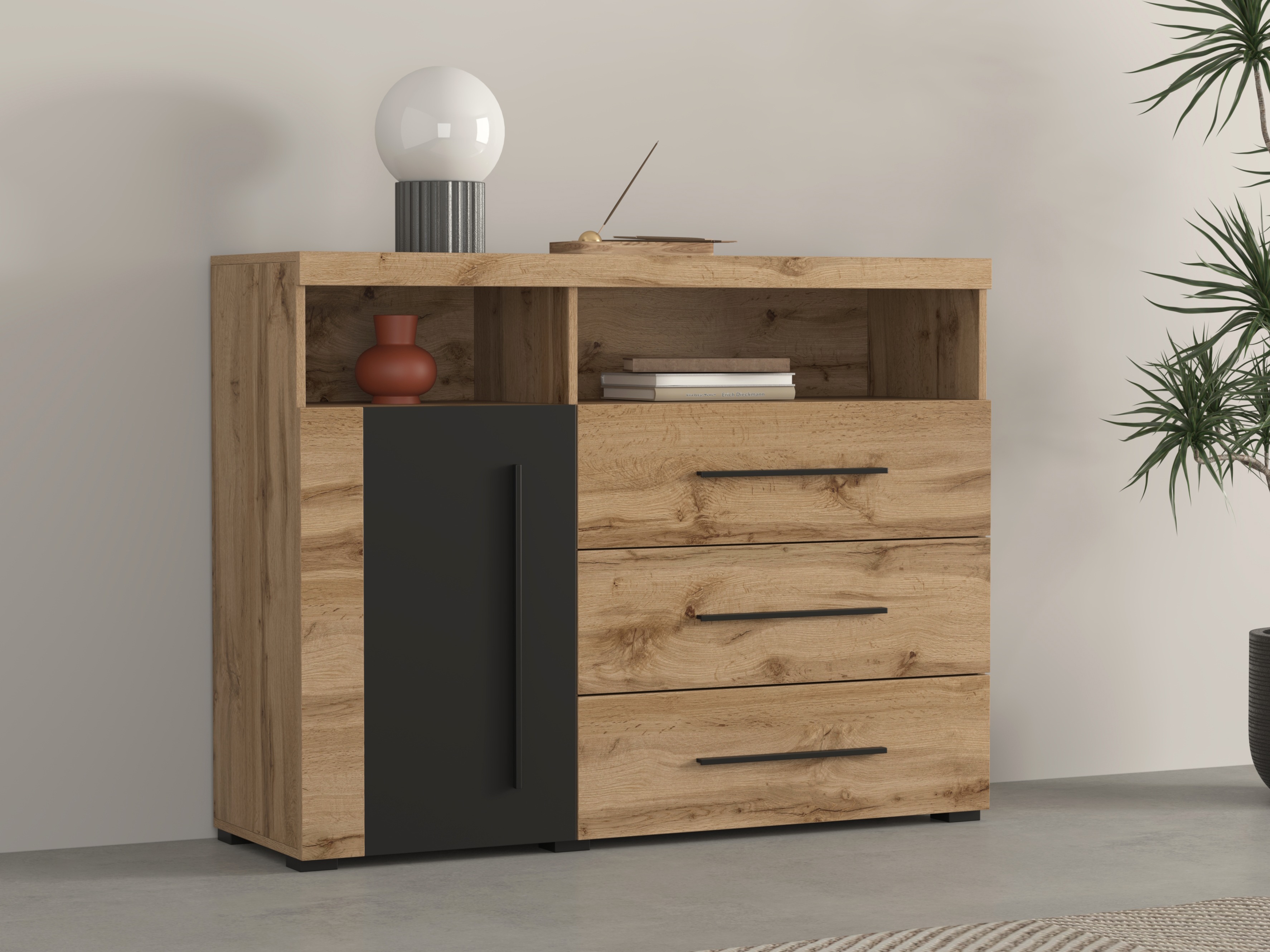 Komoda Sorciro 102 (Crno + Вотан храст)